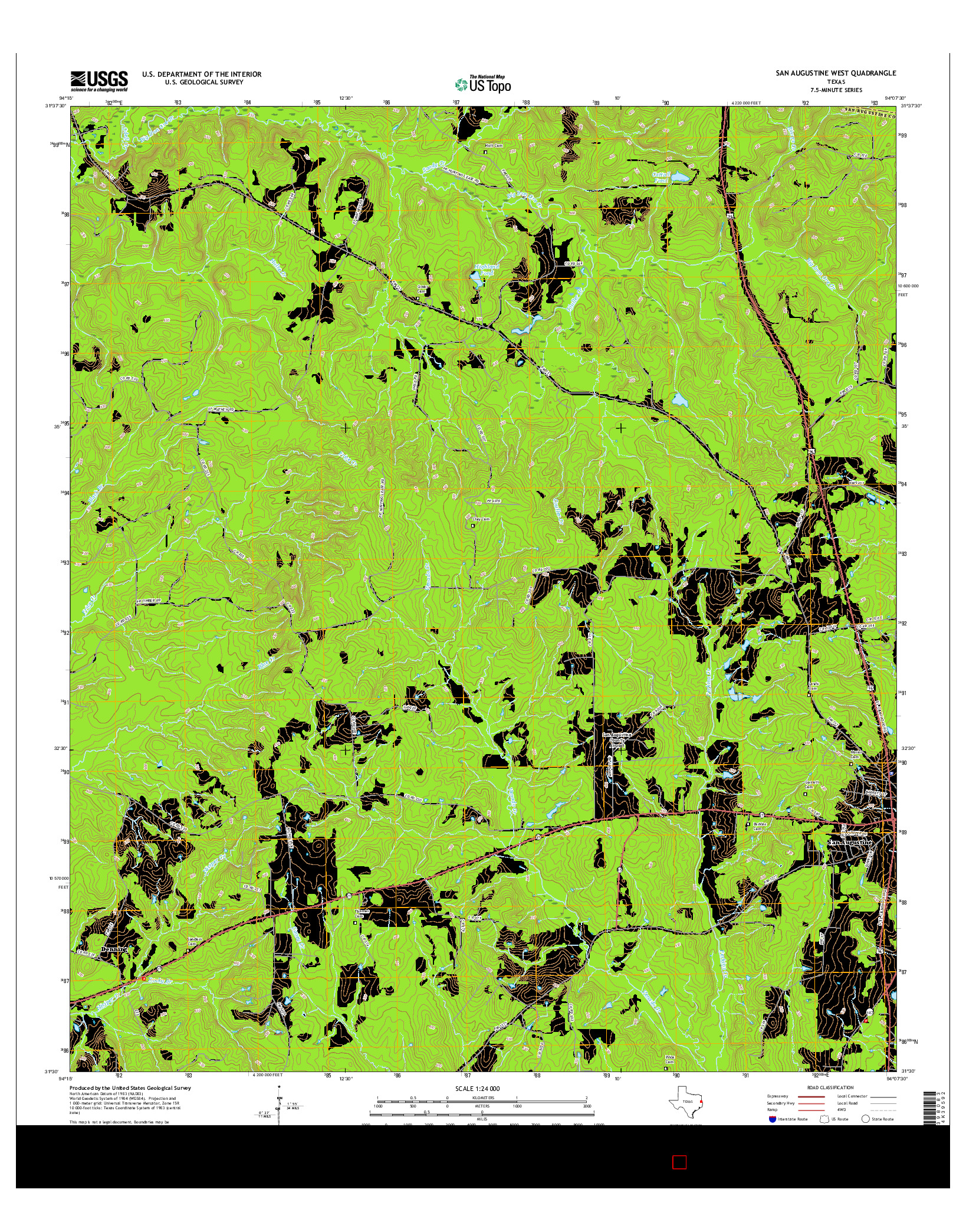 USGS US TOPO 7.5-MINUTE MAP FOR SAN AUGUSTINE WEST, TX 2016