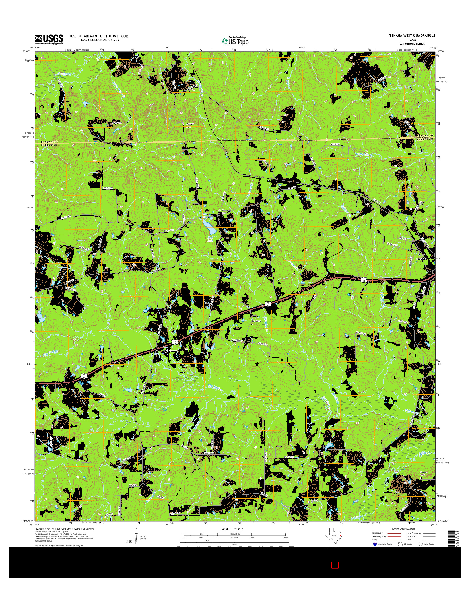 USGS US TOPO 7.5-MINUTE MAP FOR TENAHA WEST, TX 2016