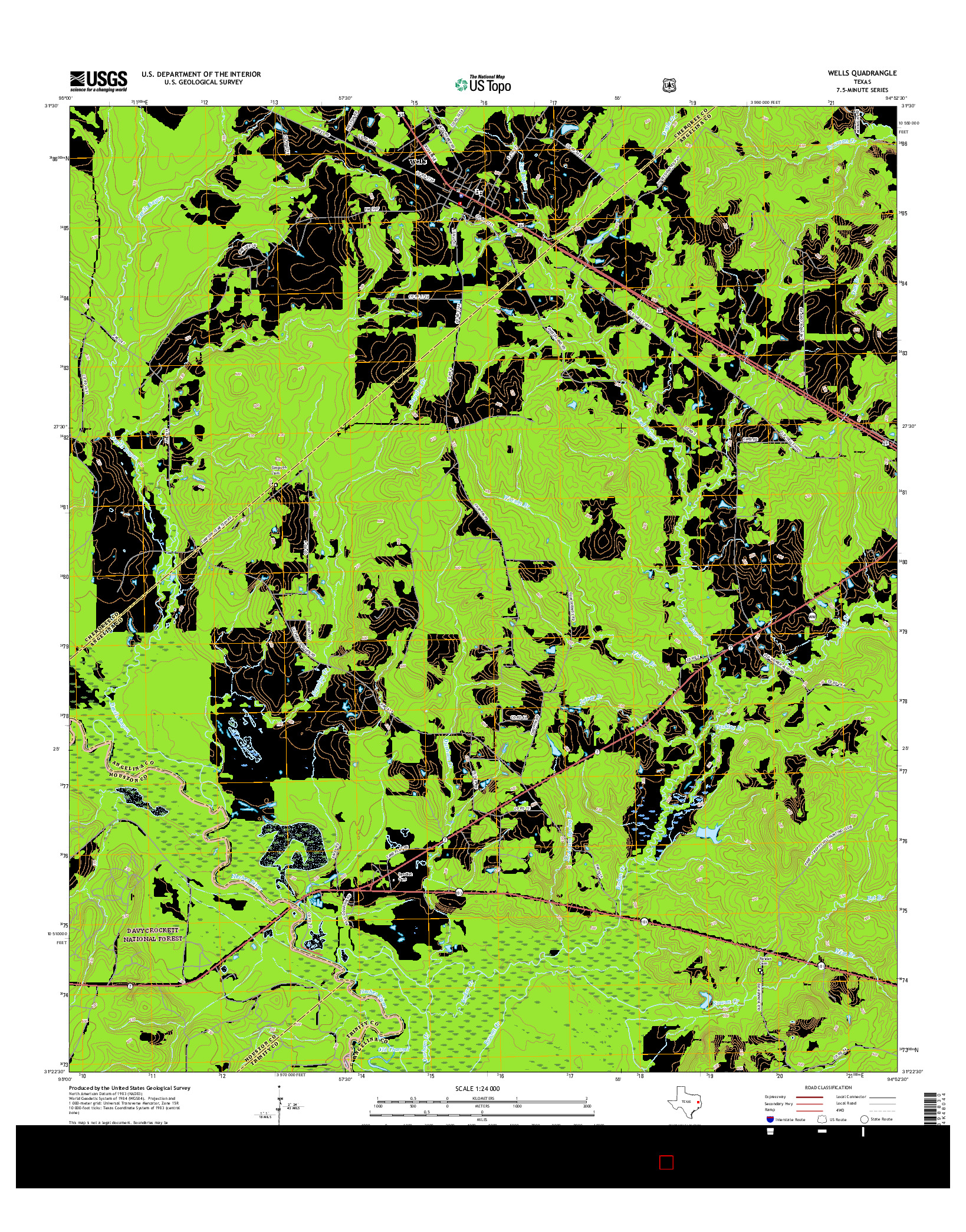 USGS US TOPO 7.5-MINUTE MAP FOR WELLS, TX 2016