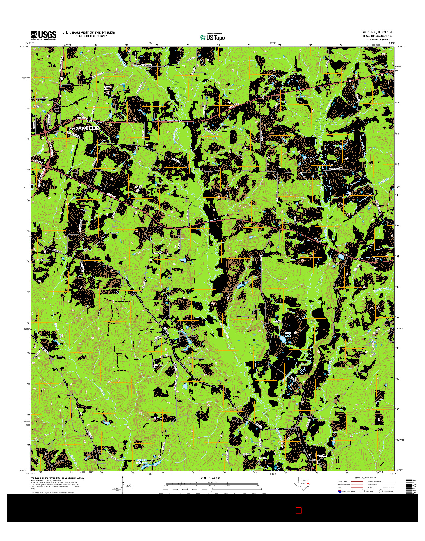 USGS US TOPO 7.5-MINUTE MAP FOR WODEN, TX 2016