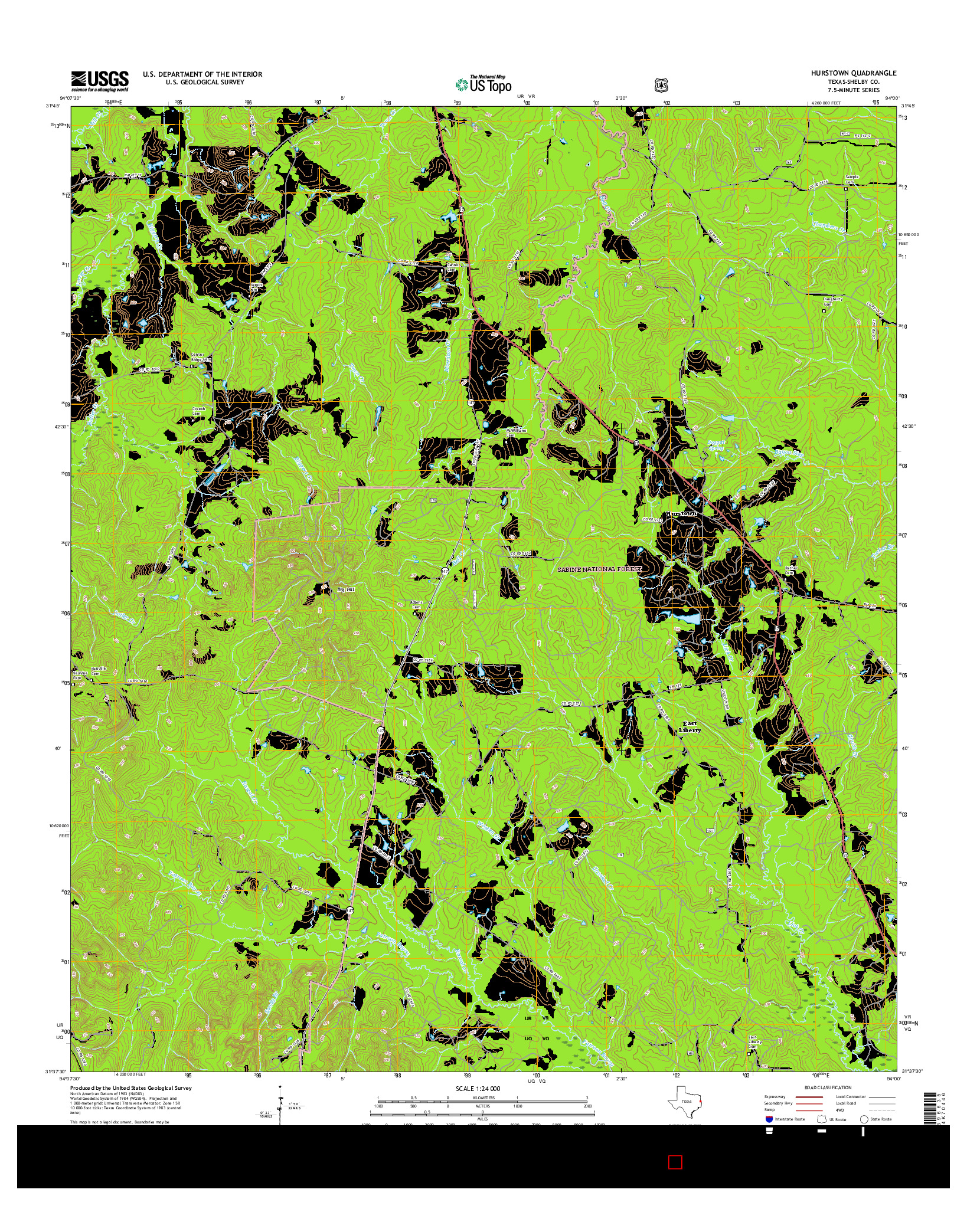 USGS US TOPO 7.5-MINUTE MAP FOR HURSTOWN, TX 2016