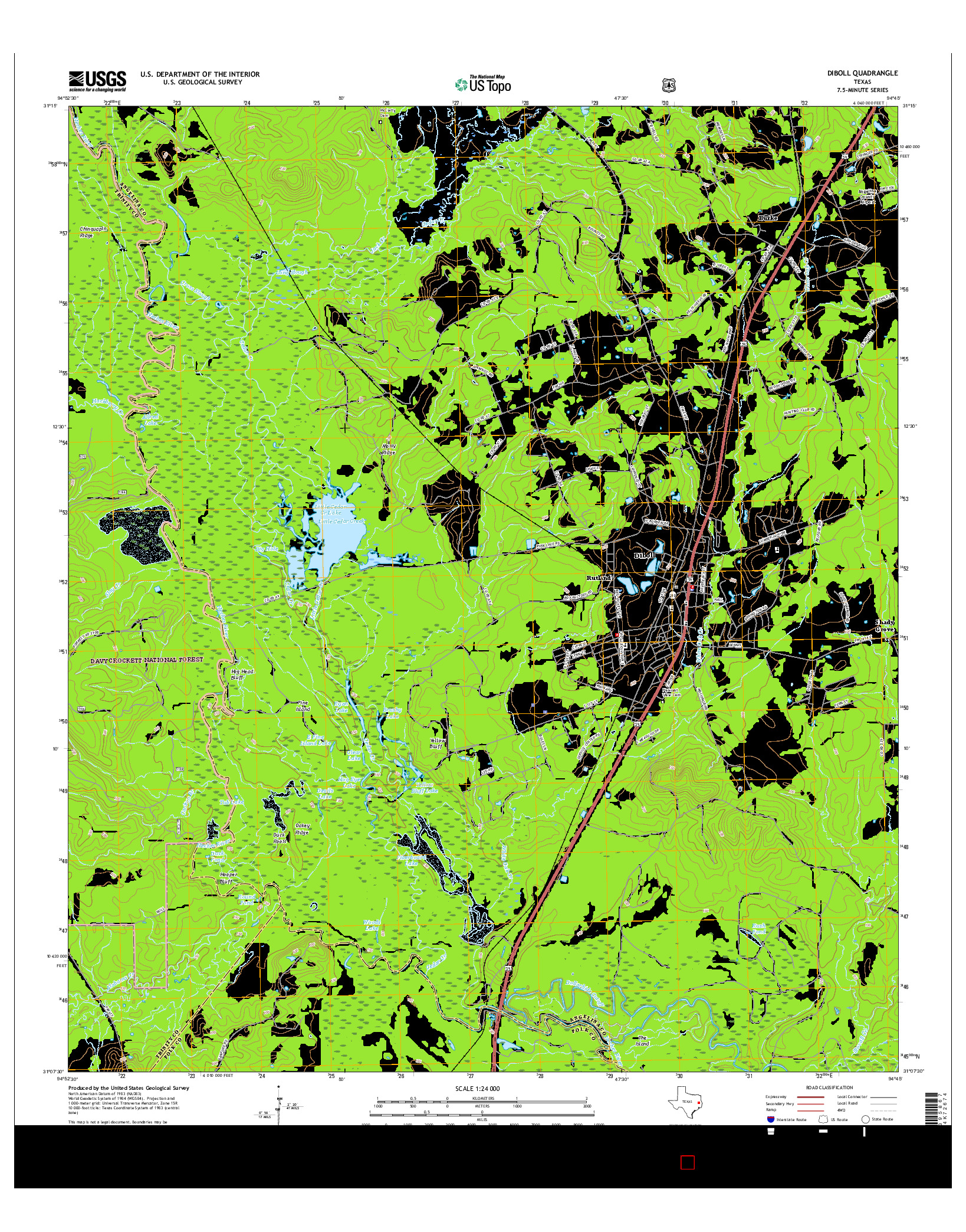 USGS US TOPO 7.5-MINUTE MAP FOR DIBOLL, TX 2016