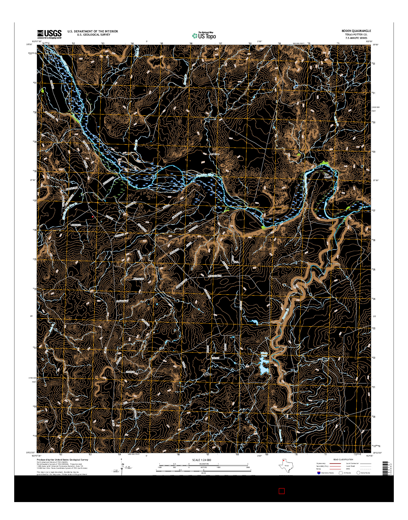 USGS US TOPO 7.5-MINUTE MAP FOR BODEN, TX 2016