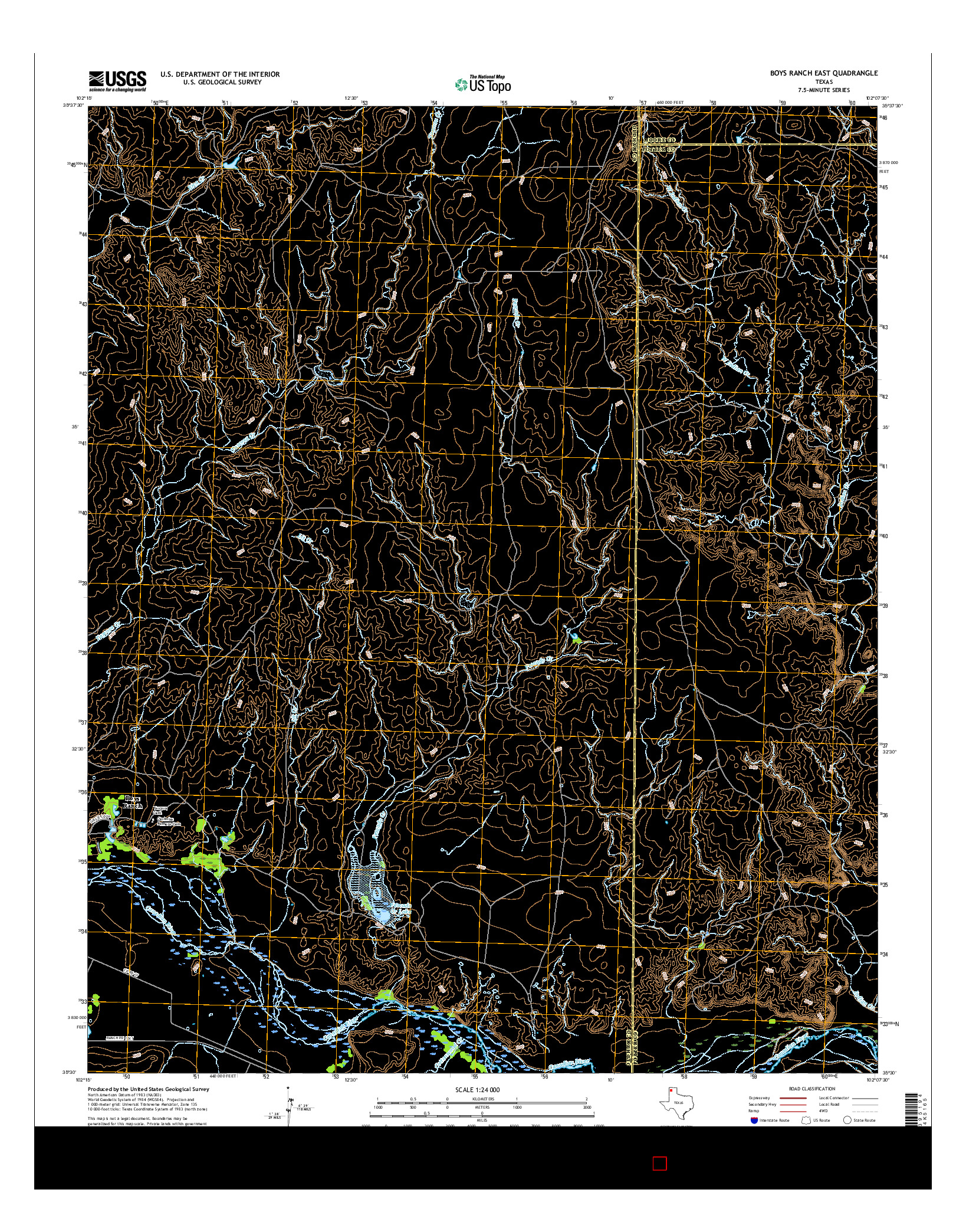 USGS US TOPO 7.5-MINUTE MAP FOR BOYS RANCH EAST, TX 2016