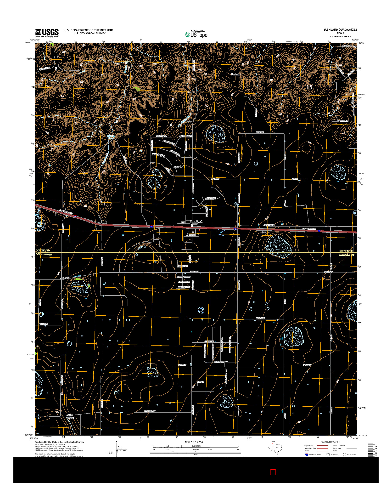 USGS US TOPO 7.5-MINUTE MAP FOR BUSHLAND, TX 2016