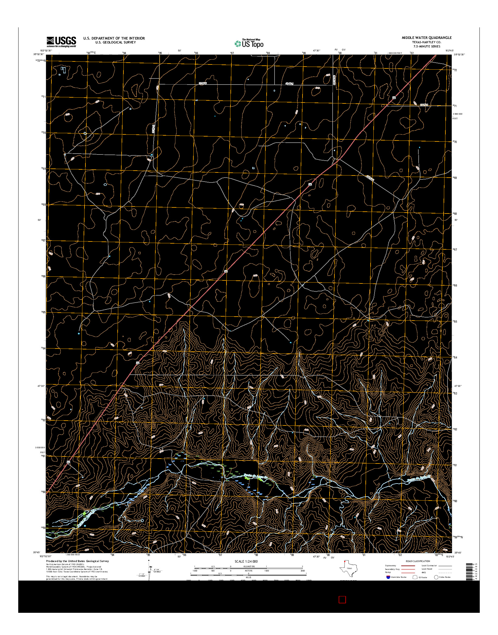 USGS US TOPO 7.5-MINUTE MAP FOR MIDDLE WATER, TX 2016