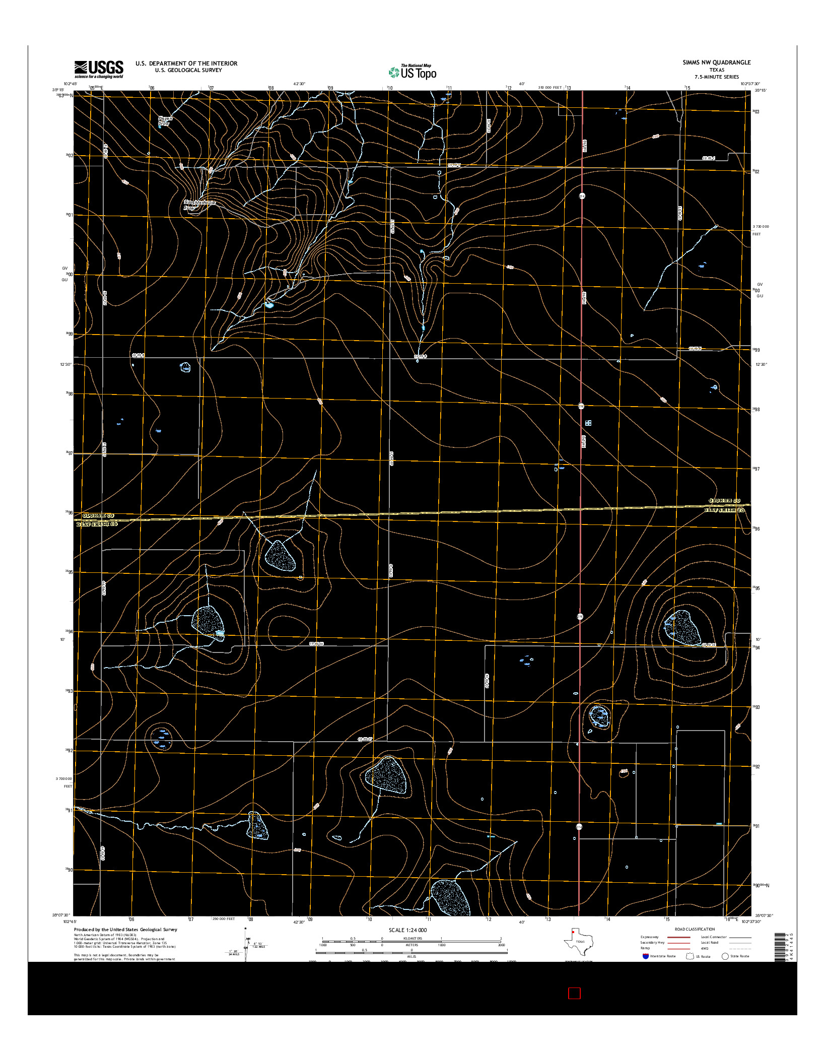 USGS US TOPO 7.5-MINUTE MAP FOR SIMMS NW, TX 2016