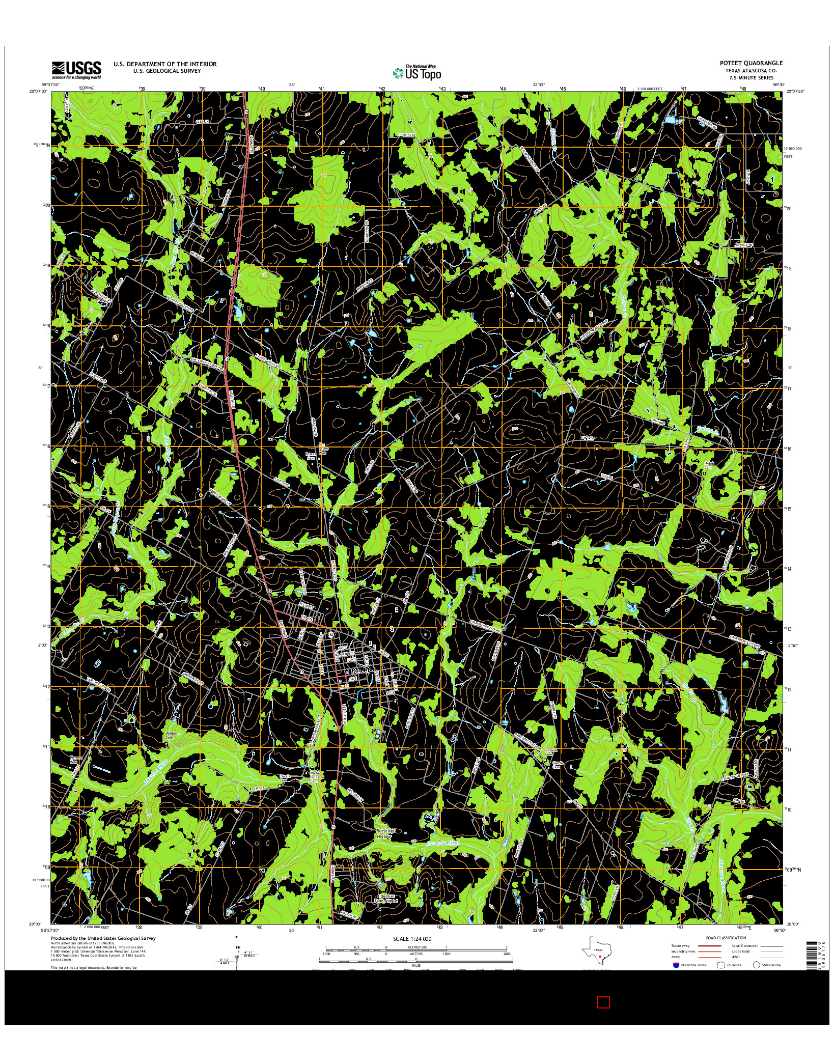 USGS US TOPO 7.5-MINUTE MAP FOR POTEET, TX 2016