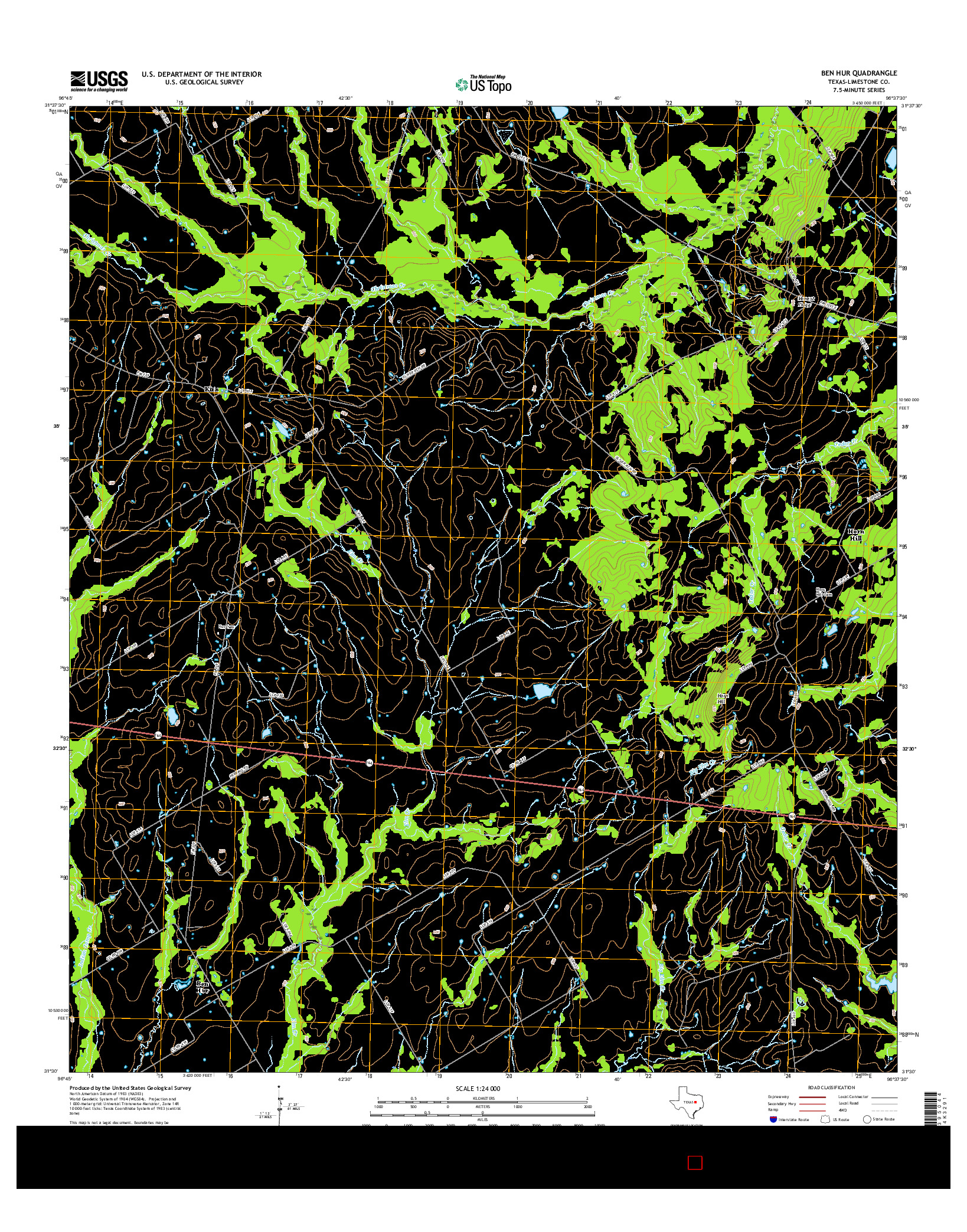 USGS US TOPO 7.5-MINUTE MAP FOR BEN HUR, TX 2016