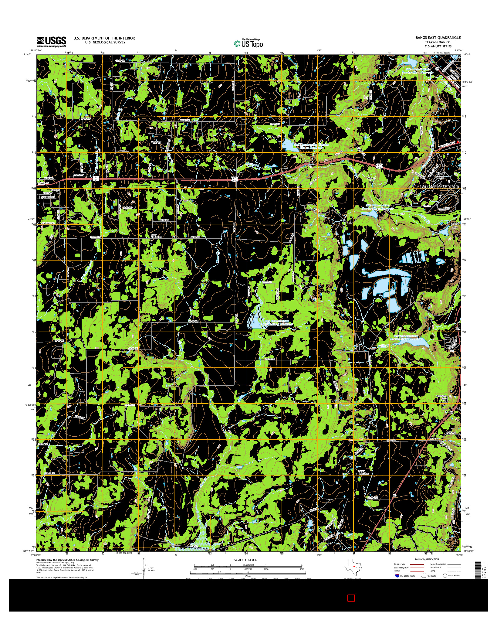 USGS US TOPO 7.5-MINUTE MAP FOR BANGS EAST, TX 2016