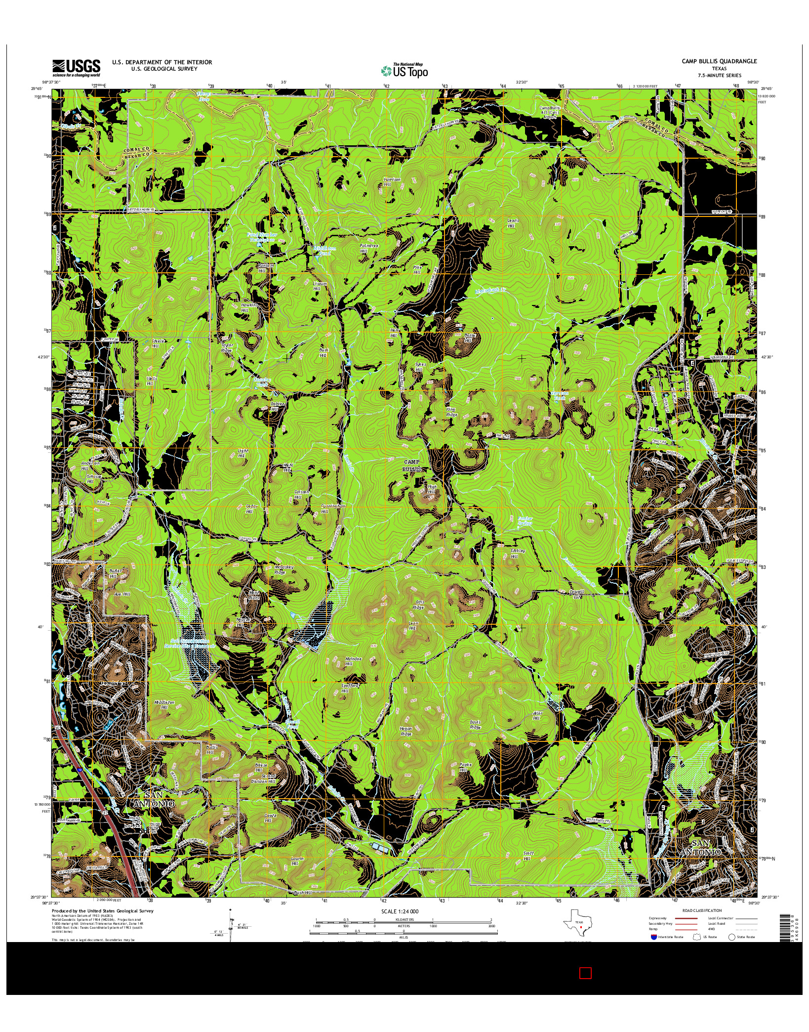 USGS US TOPO 7.5-MINUTE MAP FOR CAMP BULLIS, TX 2016