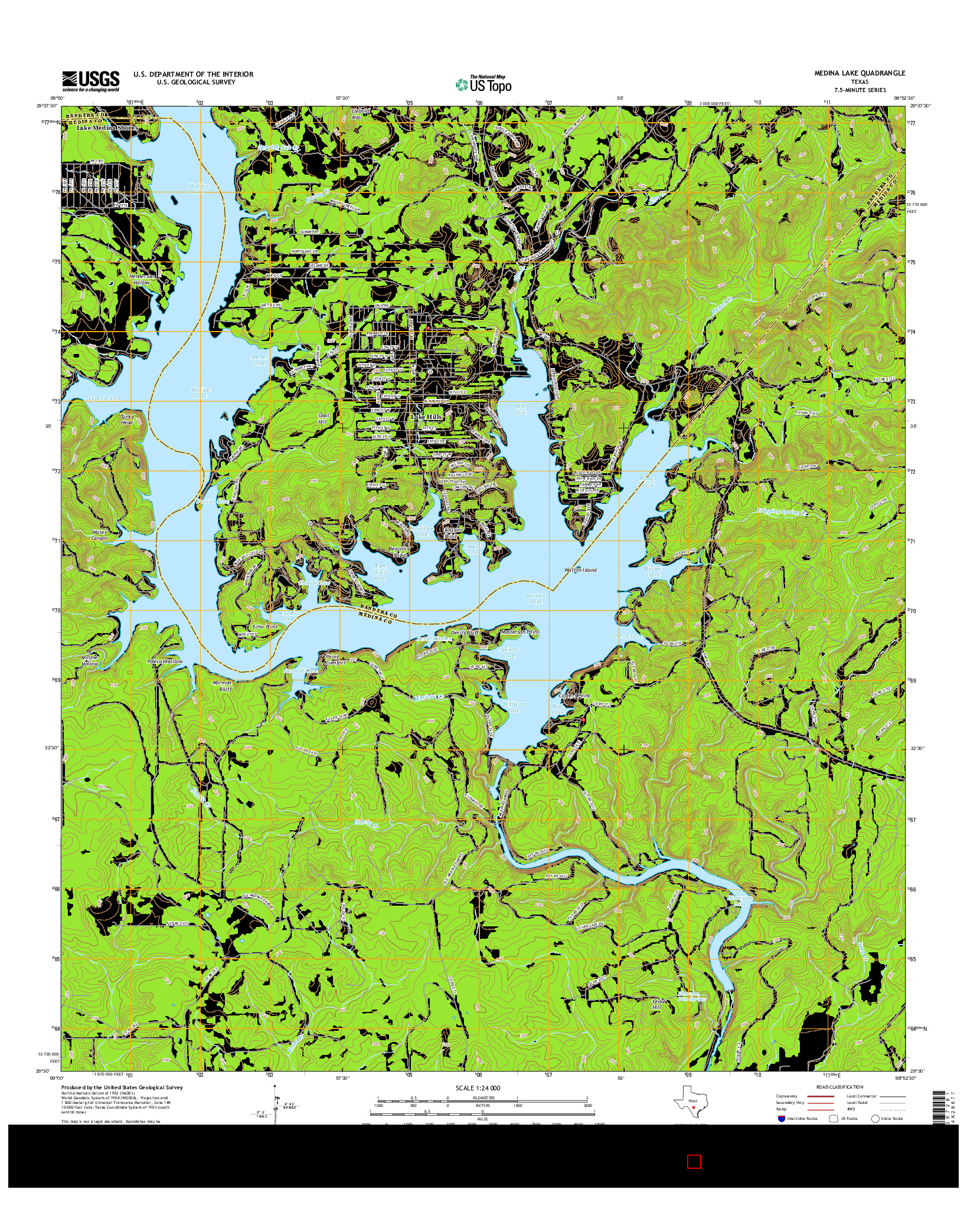 USGS US TOPO 7.5-MINUTE MAP FOR MEDINA LAKE, TX 2016