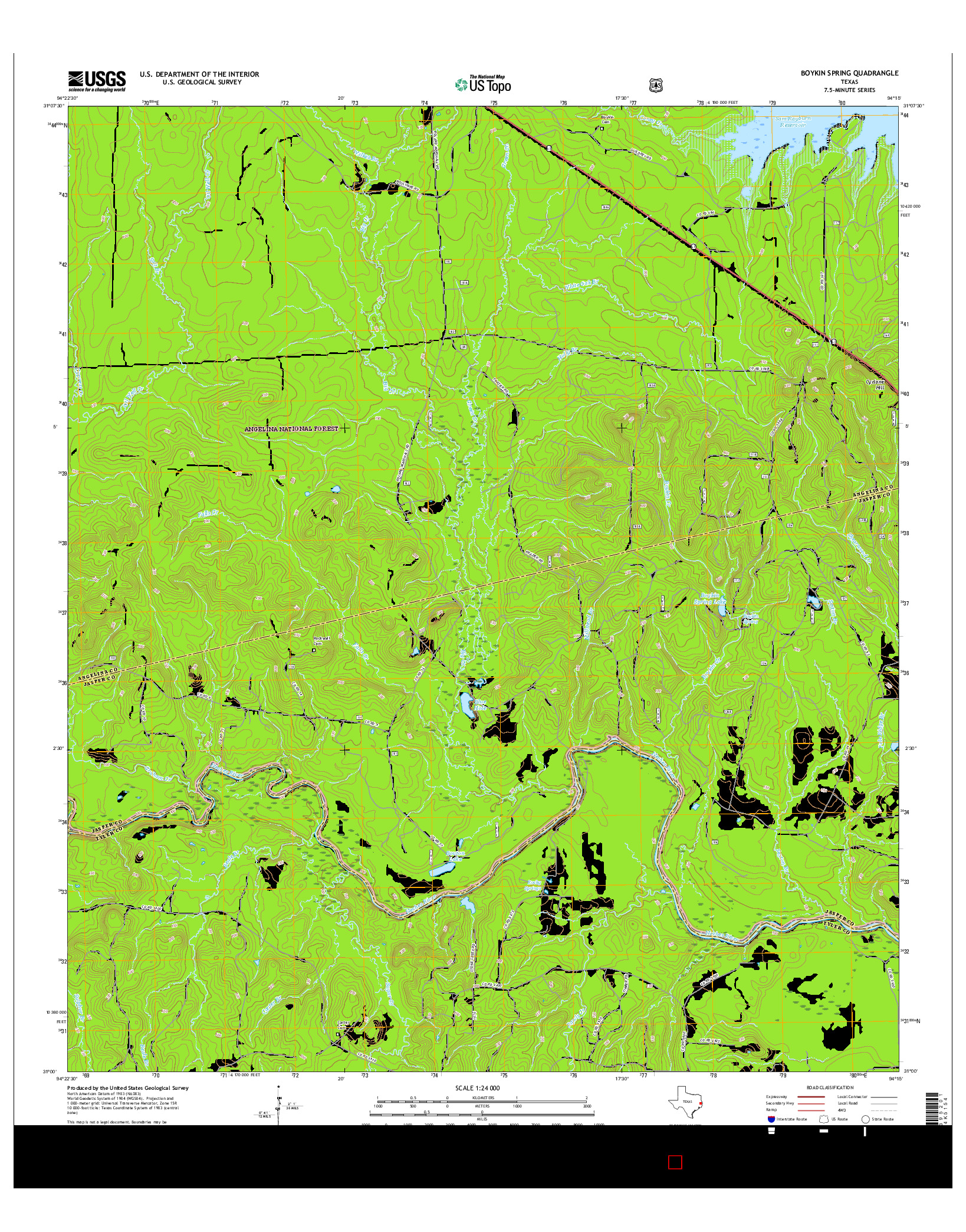 USGS US TOPO 7.5-MINUTE MAP FOR BOYKIN SPRING, TX 2016