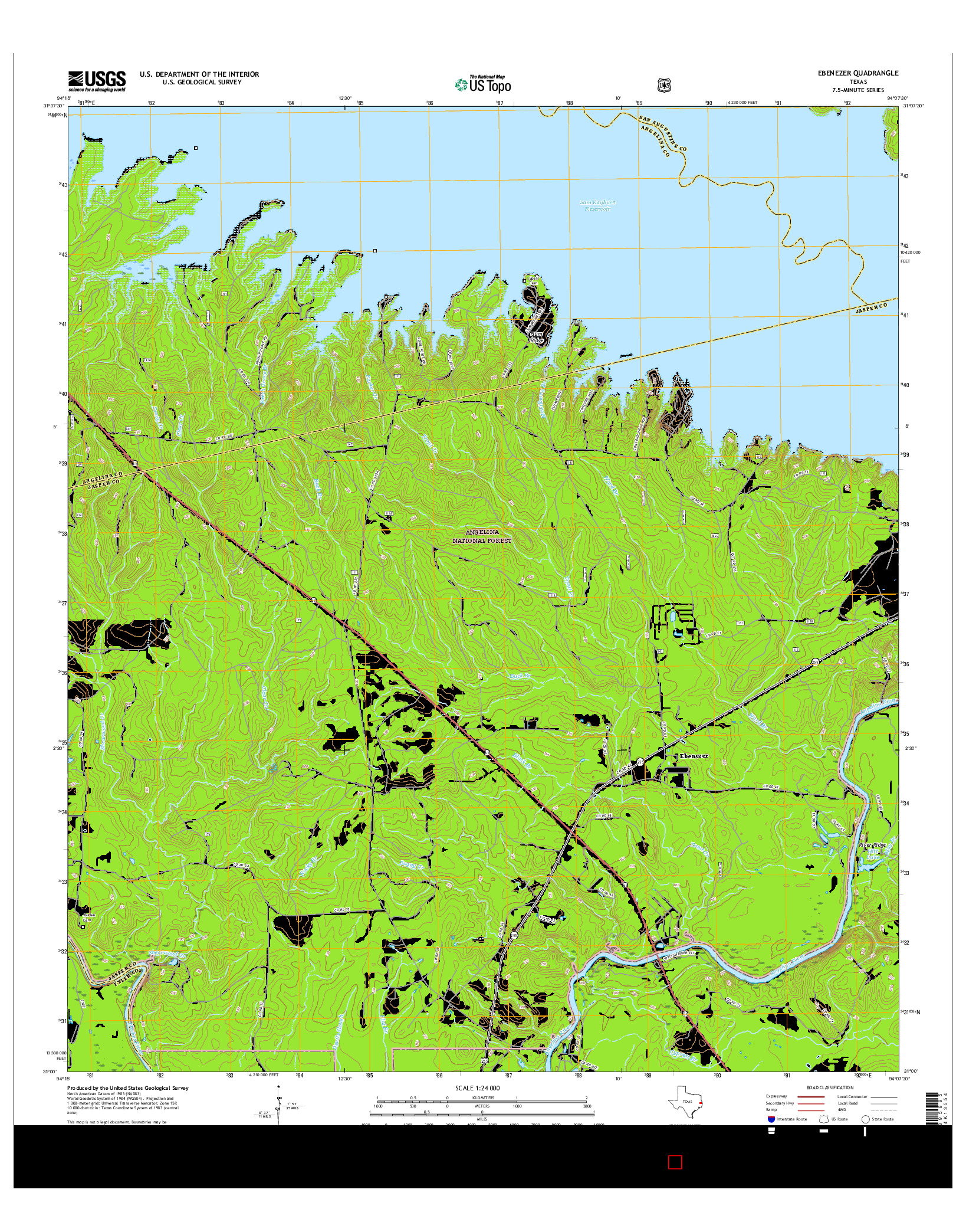 USGS US TOPO 7.5-MINUTE MAP FOR EBENEZER, TX 2016