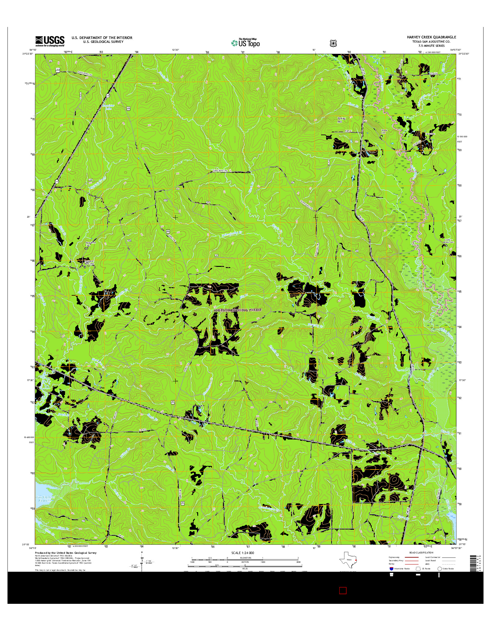 USGS US TOPO 7.5-MINUTE MAP FOR HARVEY CREEK, TX 2016