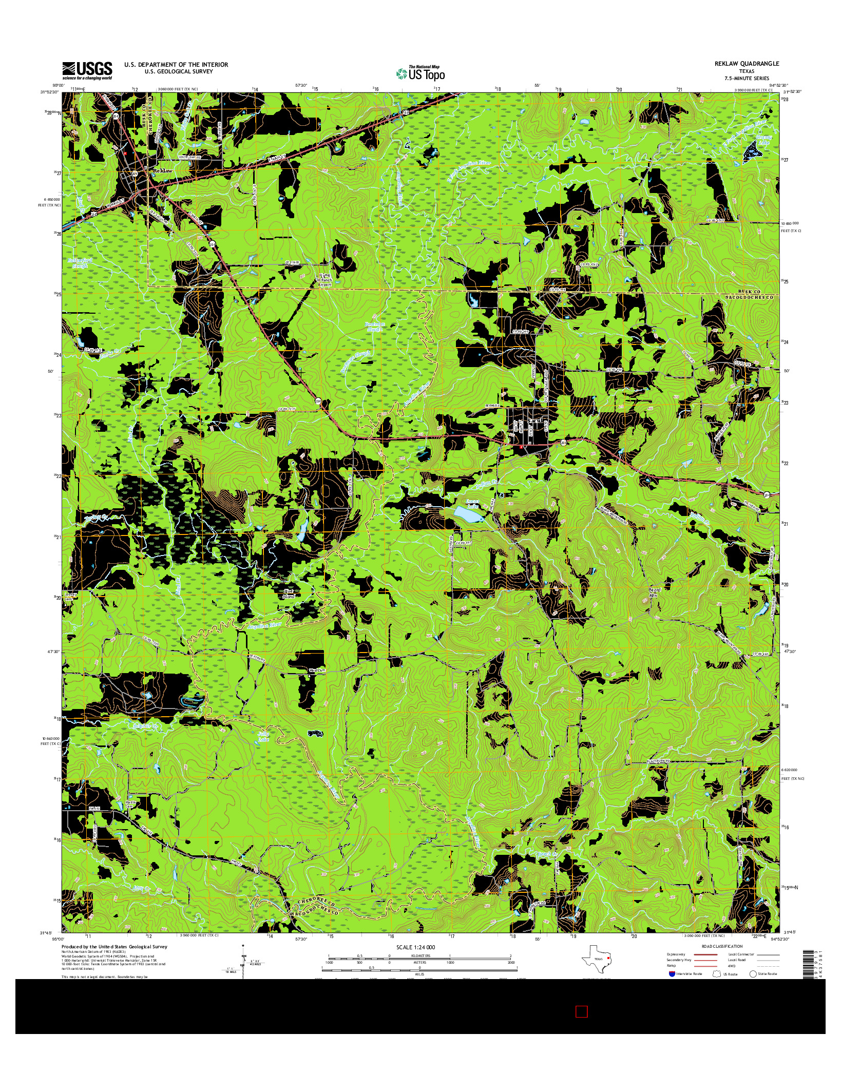 USGS US TOPO 7.5-MINUTE MAP FOR REKLAW, TX 2016