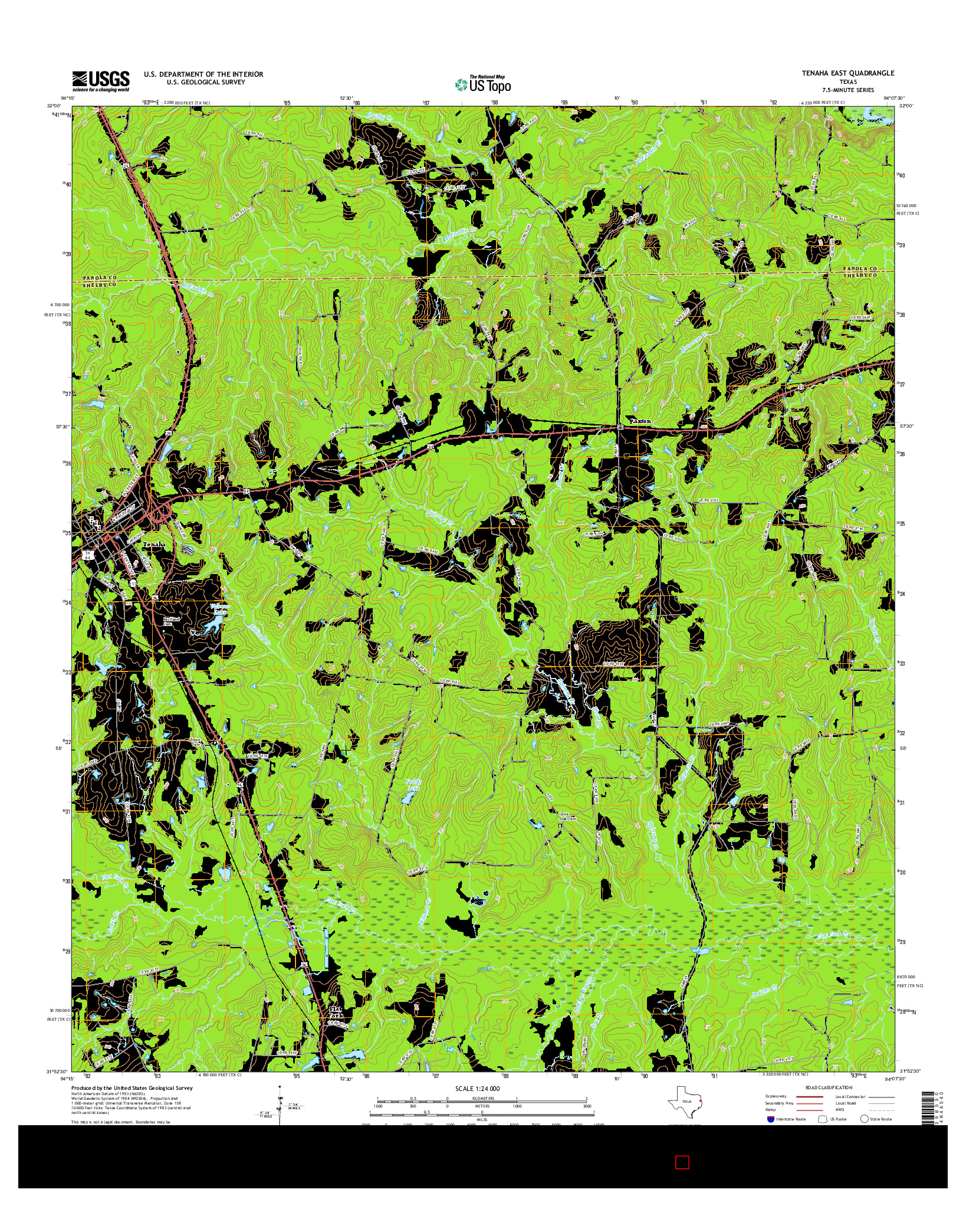 USGS US TOPO 7.5-MINUTE MAP FOR TENAHA EAST, TX 2016