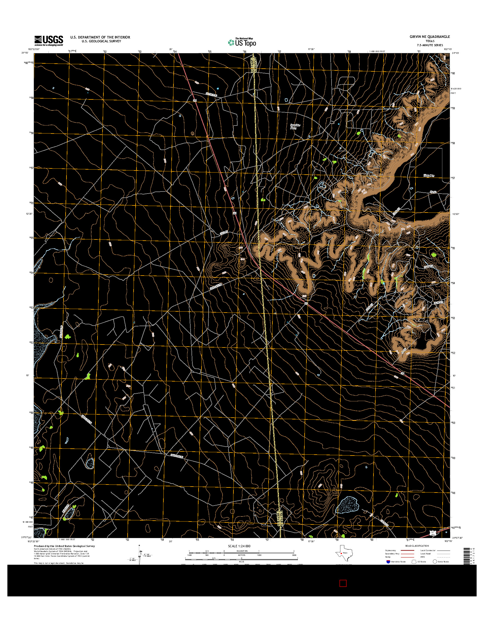 USGS US TOPO 7.5-MINUTE MAP FOR GIRVIN NE, TX 2016