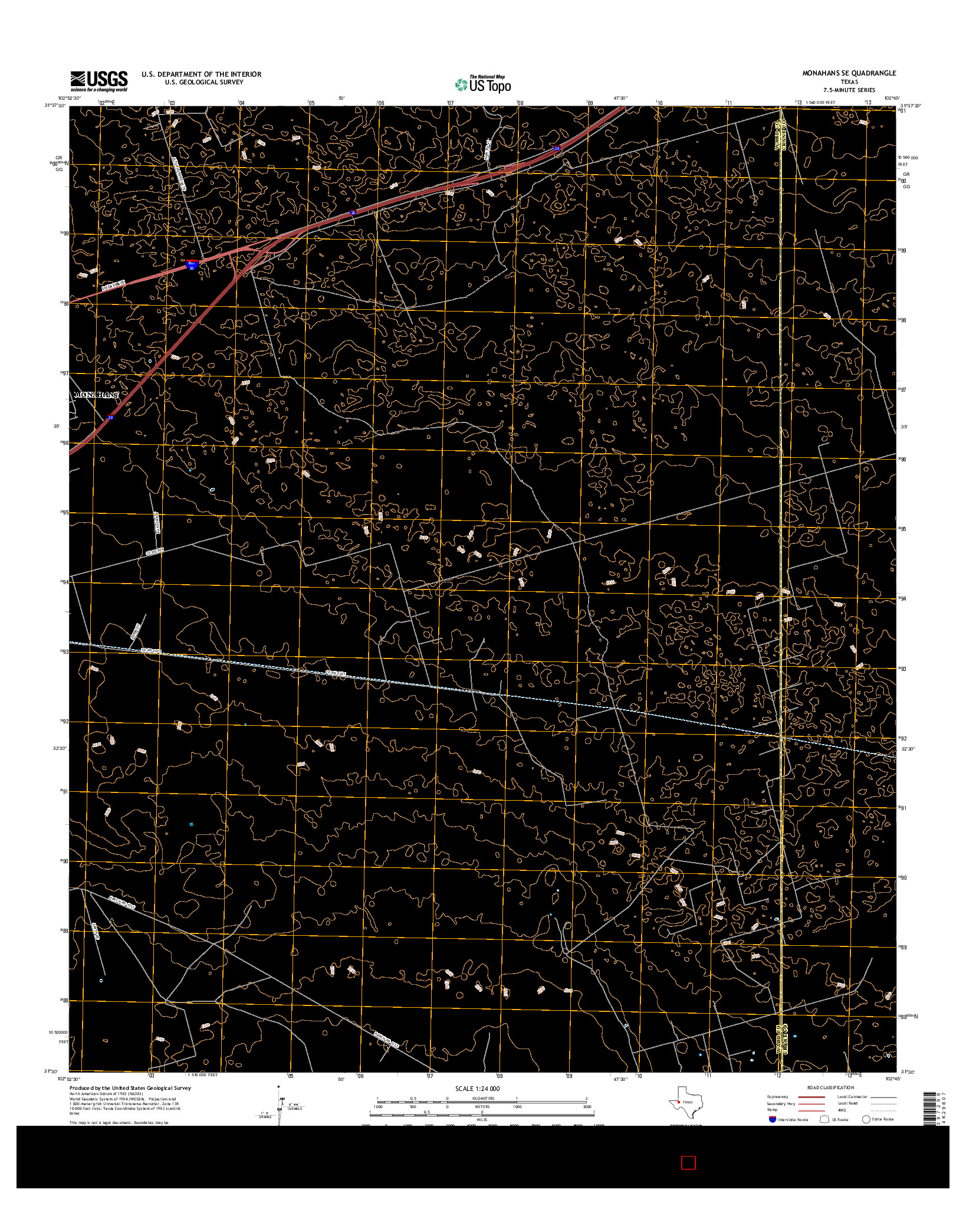 USGS US TOPO 7.5-MINUTE MAP FOR MONAHANS SE, TX 2016