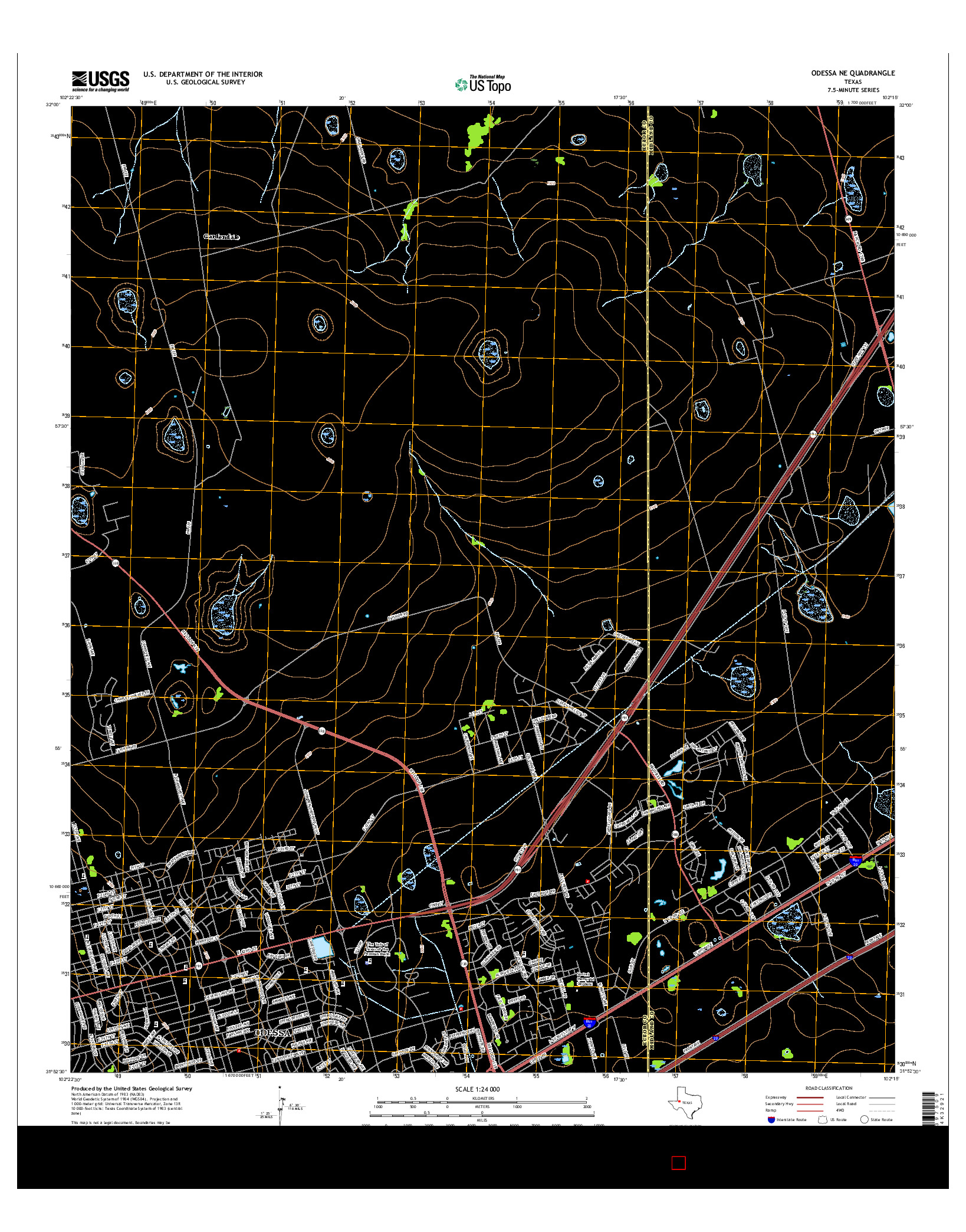 USGS US TOPO 7.5-MINUTE MAP FOR ODESSA NE, TX 2016