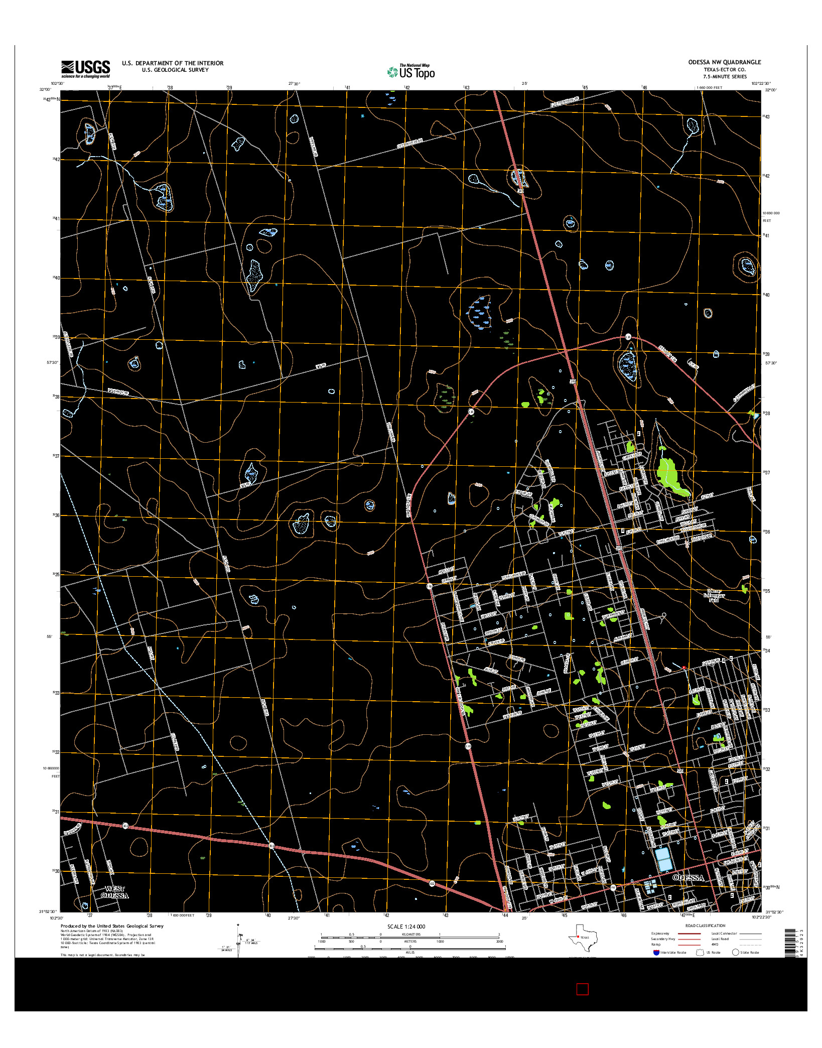 USGS US TOPO 7.5-MINUTE MAP FOR ODESSA NW, TX 2016
