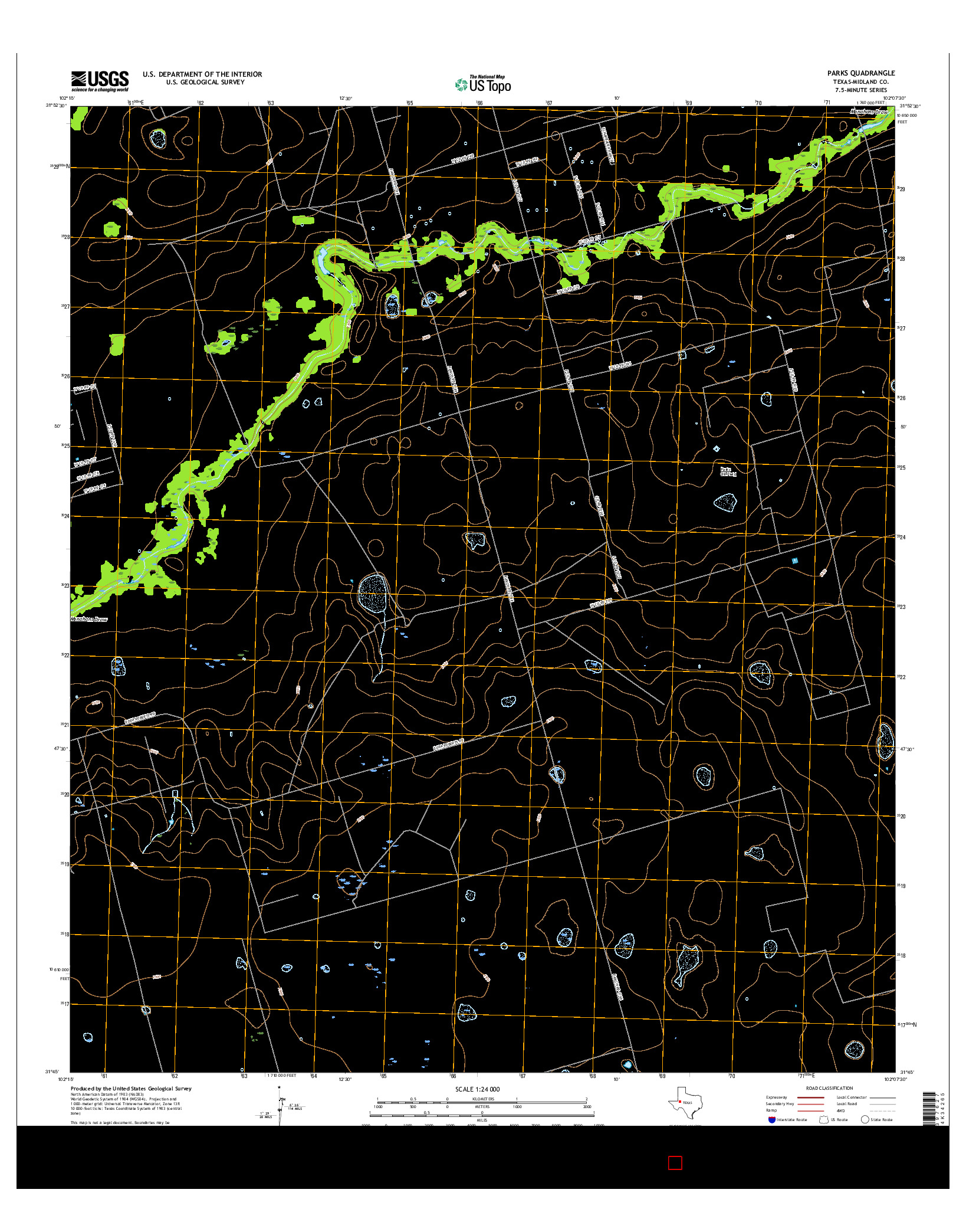 USGS US TOPO 7.5-MINUTE MAP FOR PARKS, TX 2016