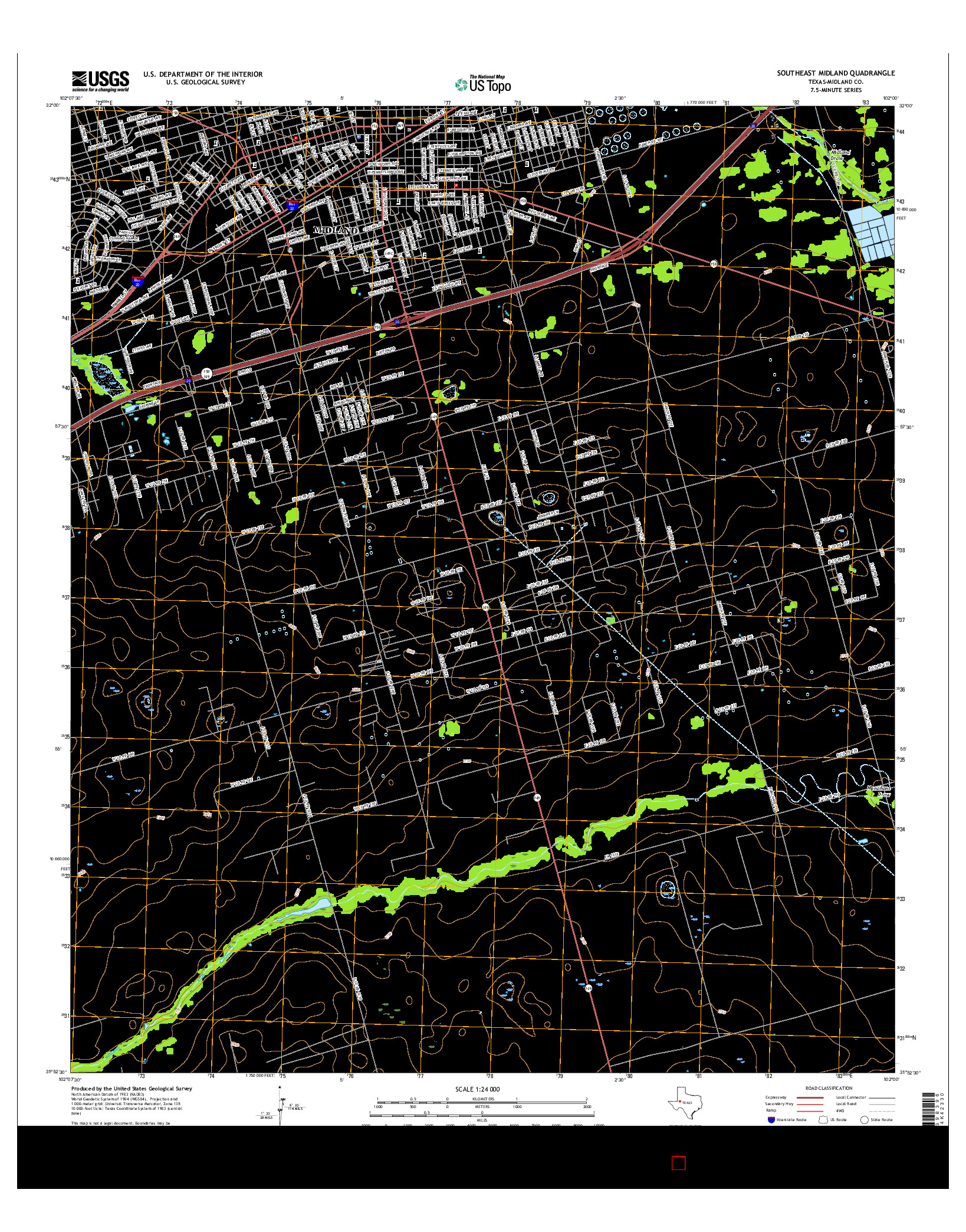 USGS US TOPO 7.5-MINUTE MAP FOR SOUTHEAST MIDLAND, TX 2016