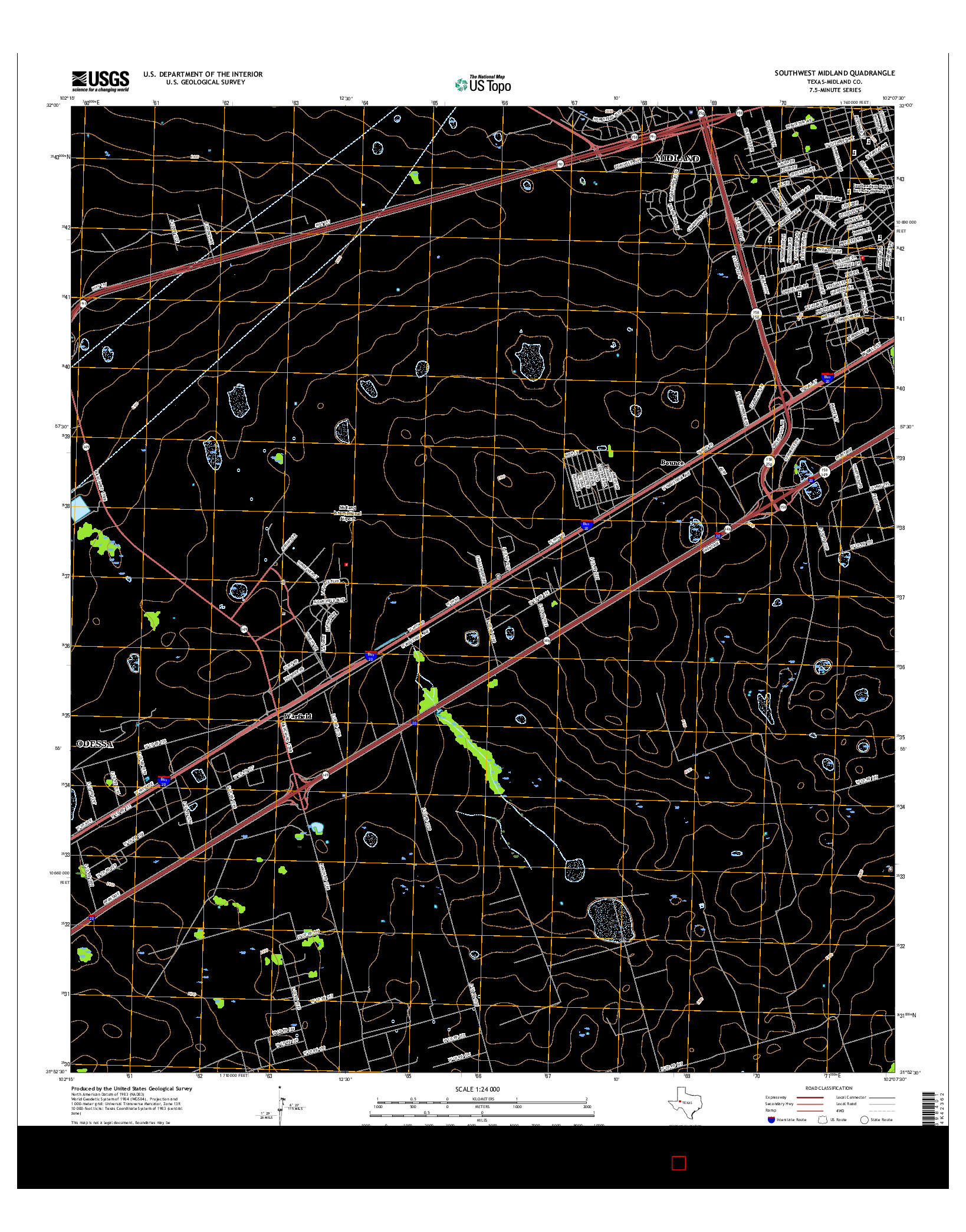 USGS US TOPO 7.5-MINUTE MAP FOR SOUTHWEST MIDLAND, TX 2016