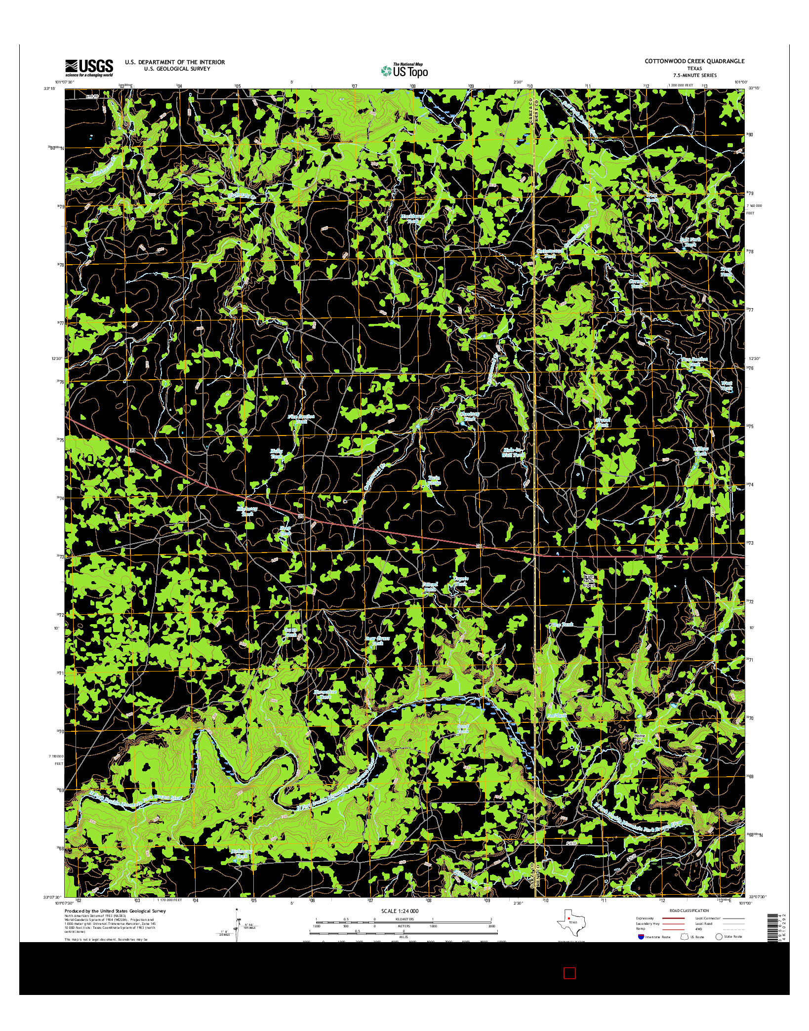 USGS US TOPO 7.5-MINUTE MAP FOR COTTONWOOD CREEK, TX 2016