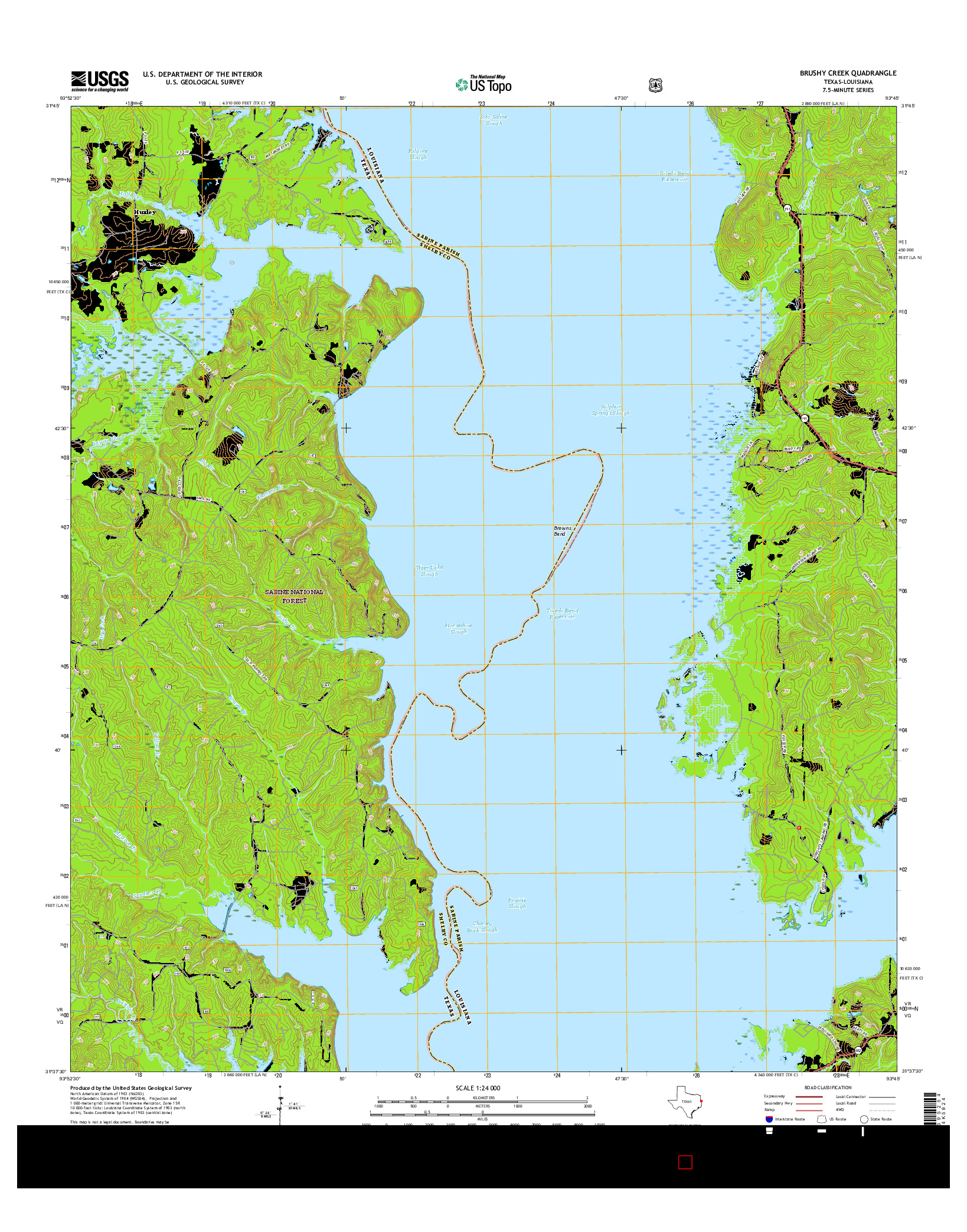 USGS US TOPO 7.5-MINUTE MAP FOR BRUSHY CREEK, TX-LA 2016