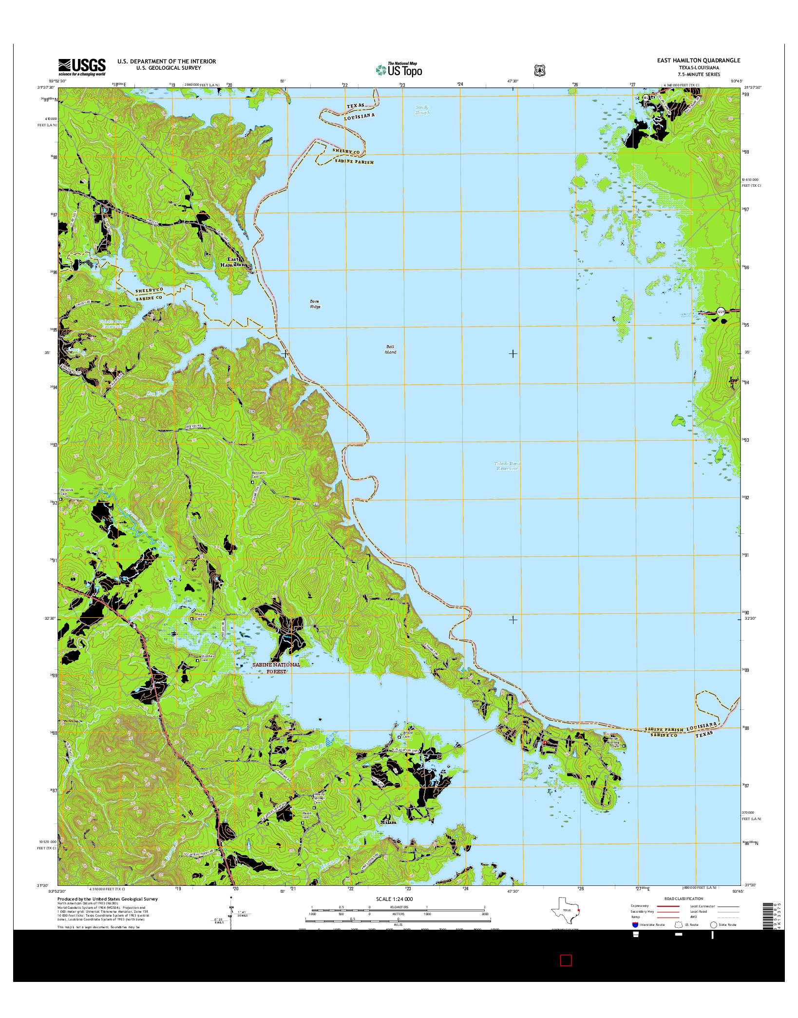 USGS US TOPO 7.5-MINUTE MAP FOR EAST HAMILTON, TX-LA 2016