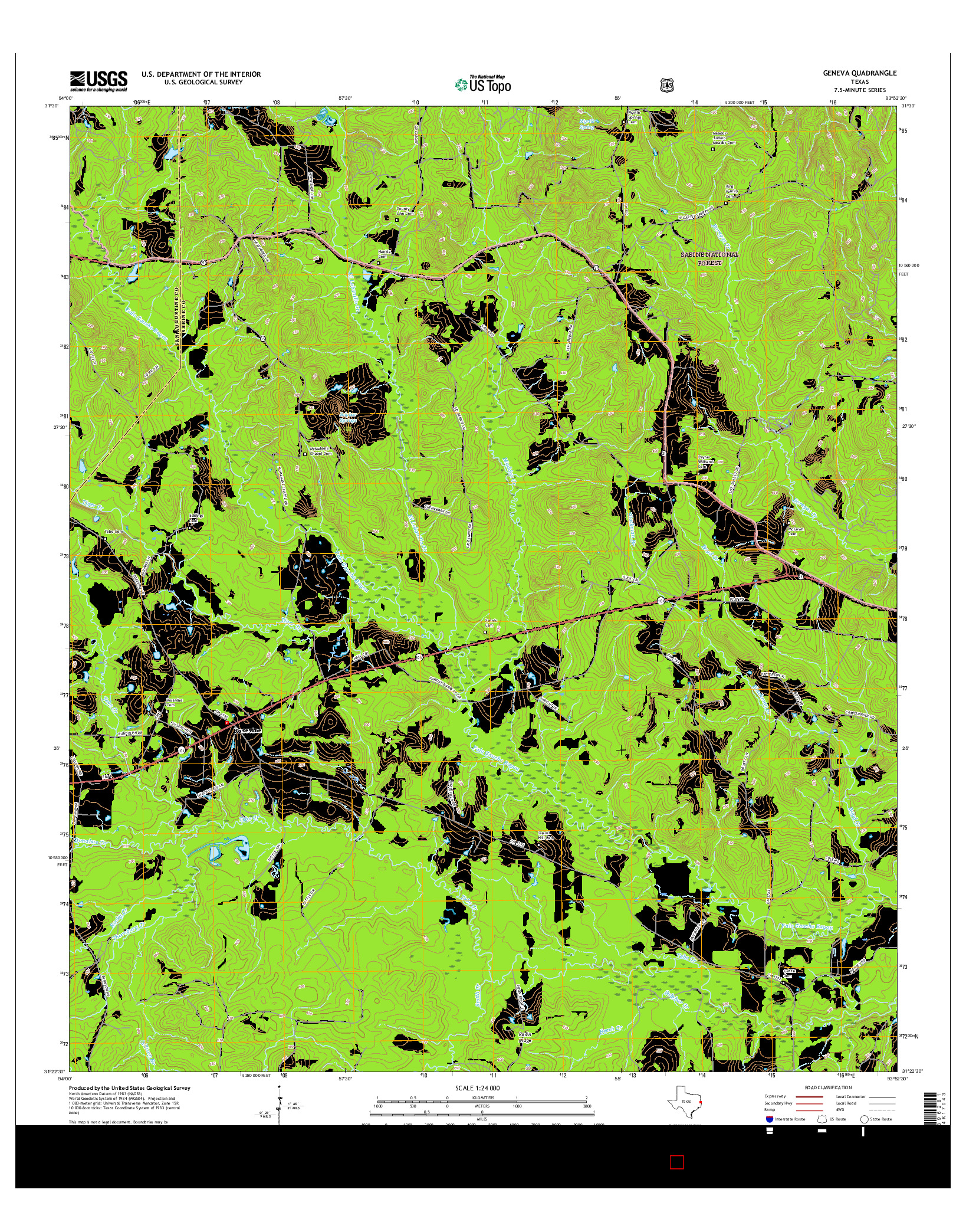 USGS US TOPO 7.5-MINUTE MAP FOR GENEVA, TX 2016