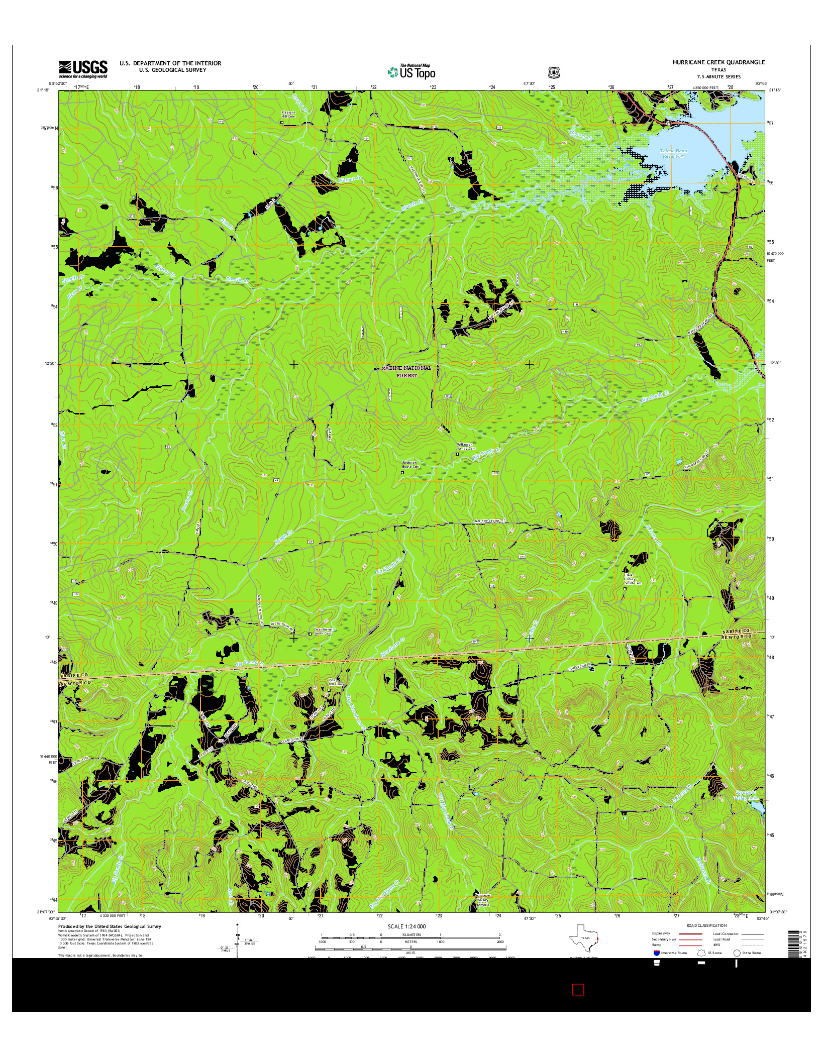 USGS US TOPO 7.5-MINUTE MAP FOR HURRICANE CREEK, TX 2016