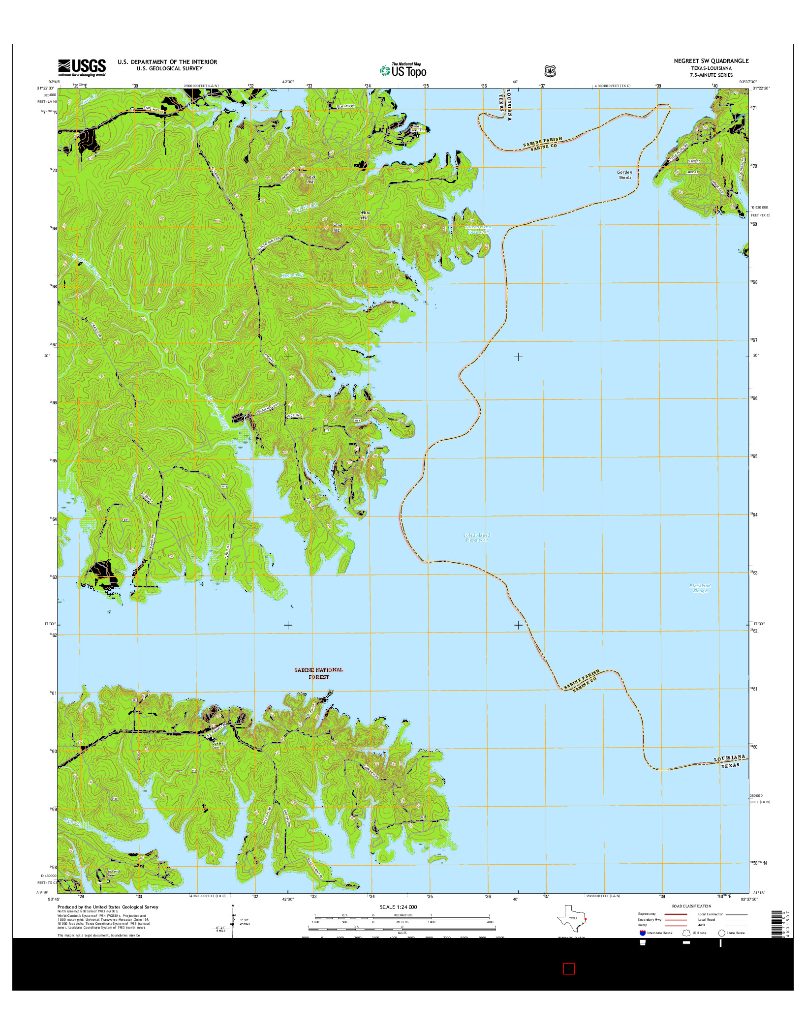 USGS US TOPO 7.5-MINUTE MAP FOR NEGREET SW, TX-LA 2016