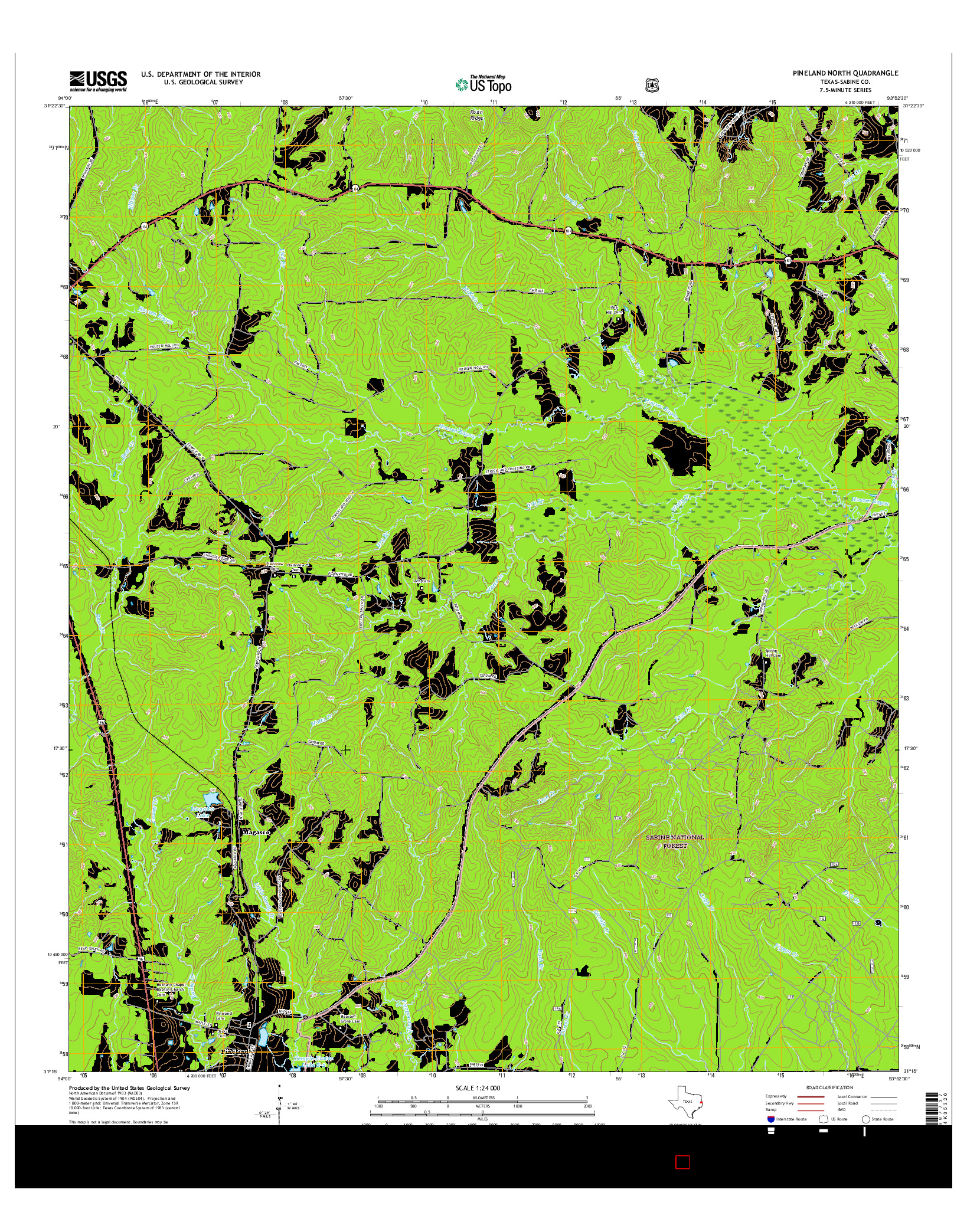 USGS US TOPO 7.5-MINUTE MAP FOR PINELAND NORTH, TX 2016