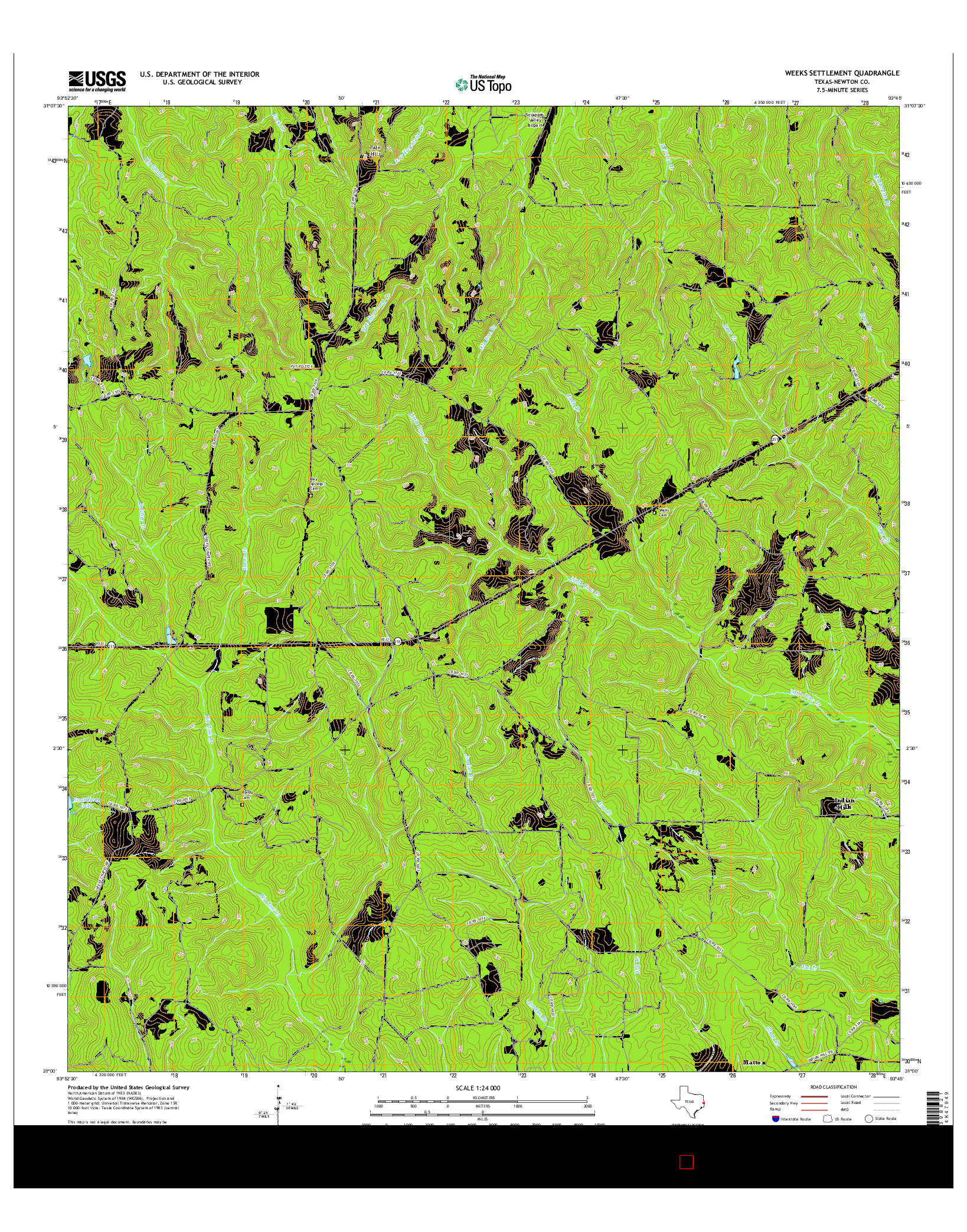USGS US TOPO 7.5-MINUTE MAP FOR WEEKS SETTLEMENT, TX 2016