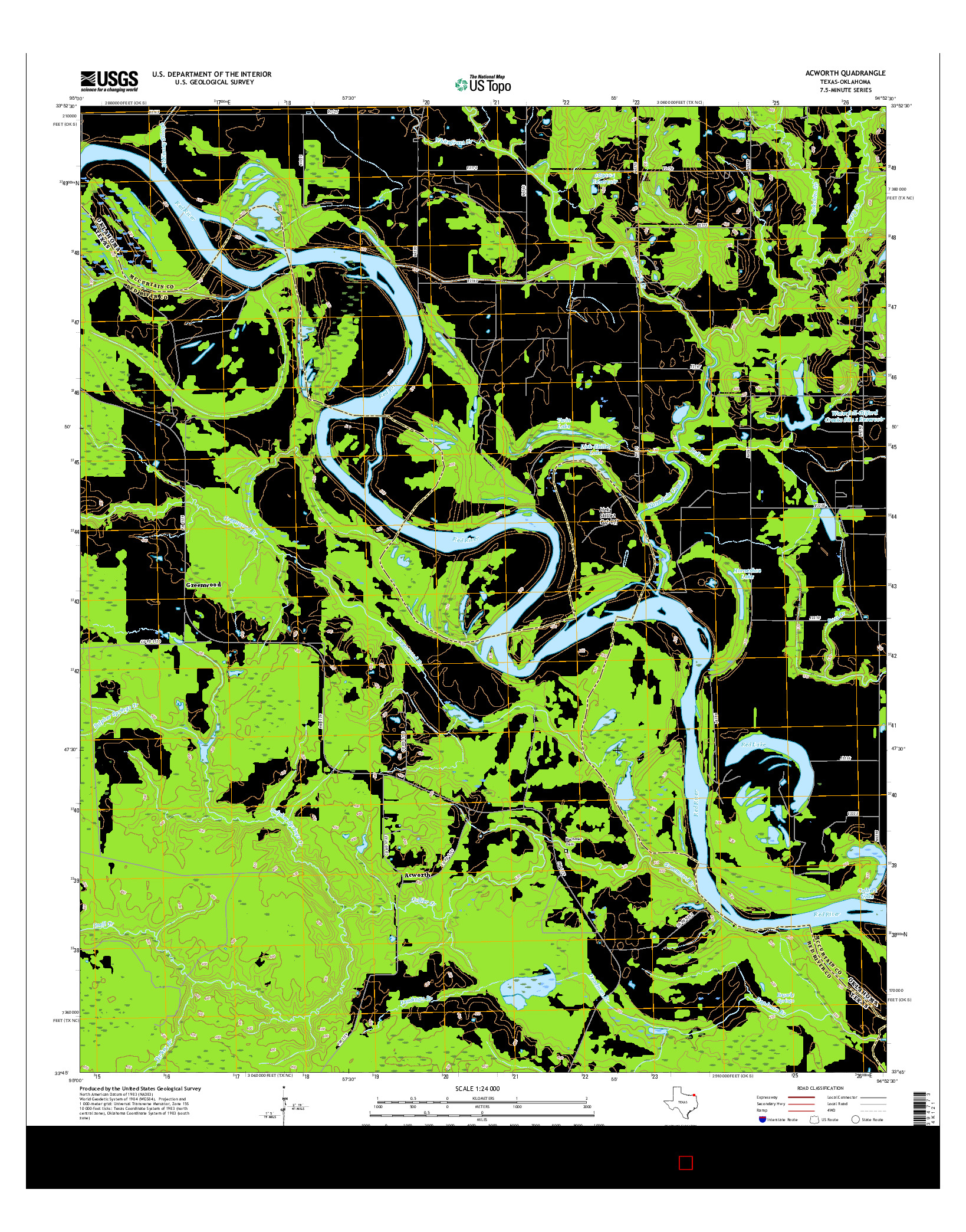 USGS US TOPO 7.5-MINUTE MAP FOR ACWORTH, TX-OK 2016