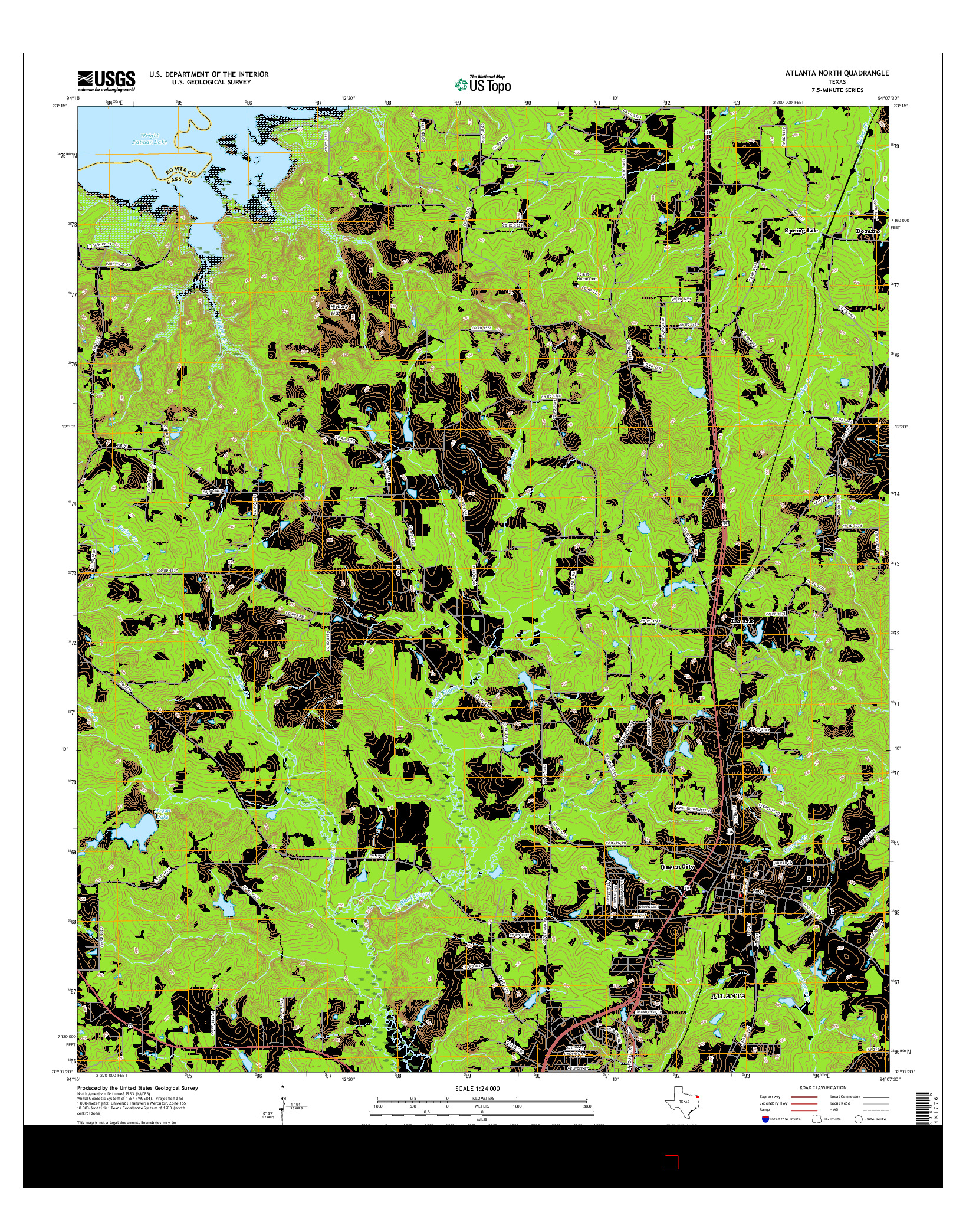 USGS US TOPO 7.5-MINUTE MAP FOR ATLANTA NORTH, TX 2016