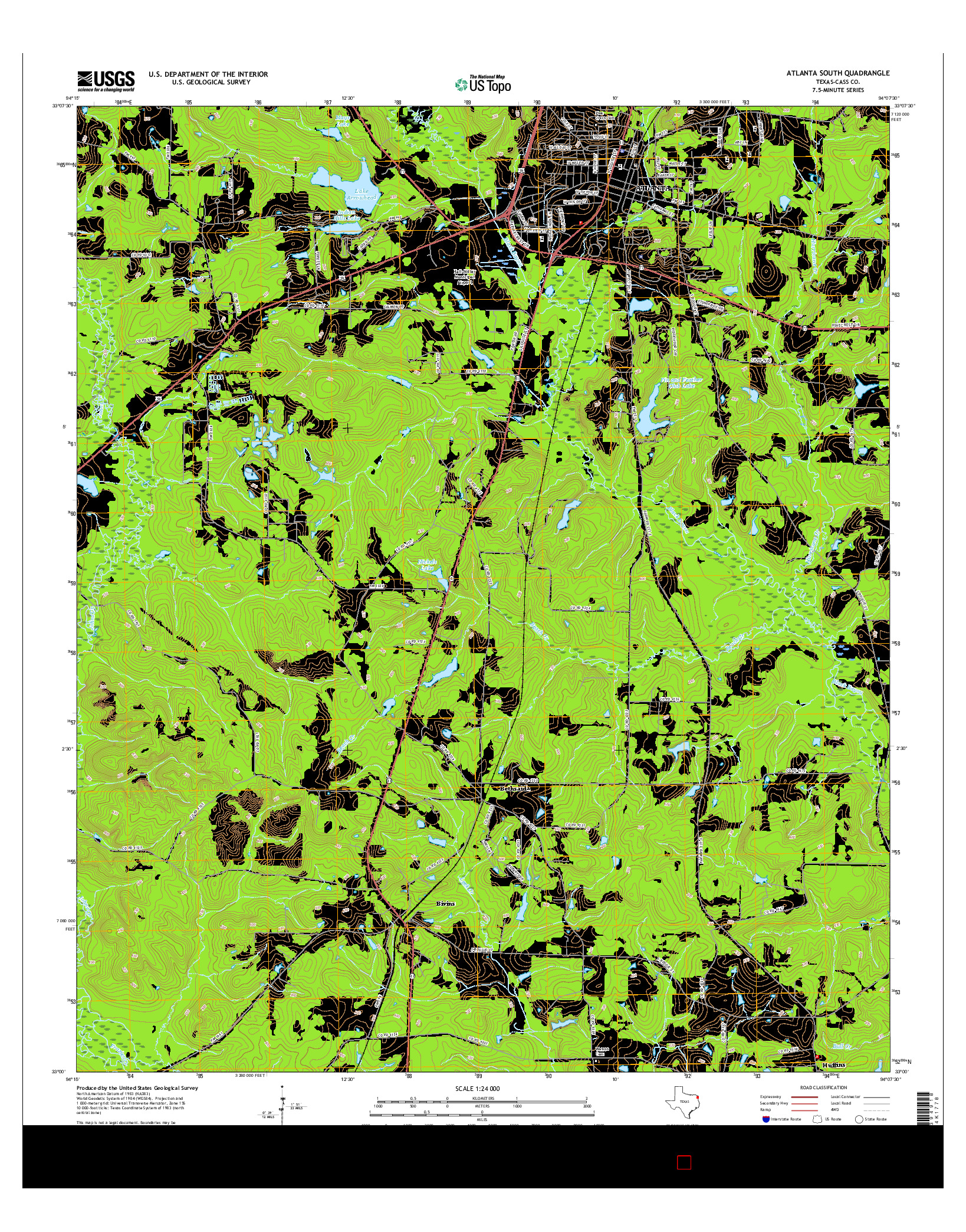 USGS US TOPO 7.5-MINUTE MAP FOR ATLANTA SOUTH, TX 2016