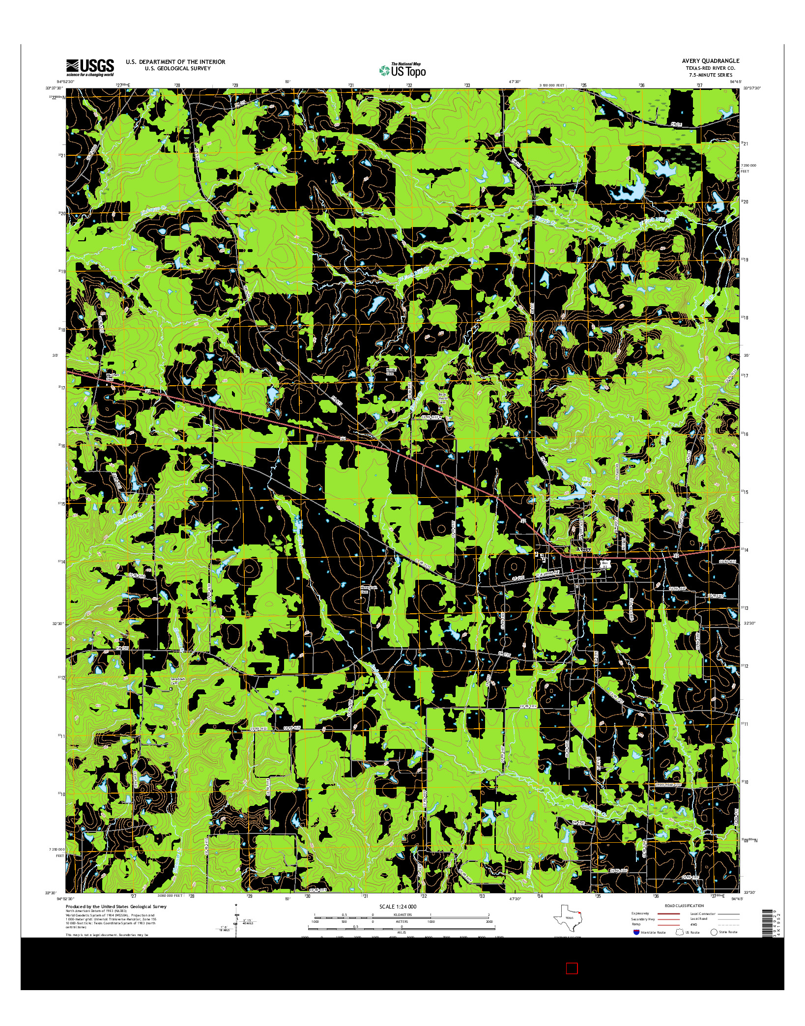 USGS US TOPO 7.5-MINUTE MAP FOR AVERY, TX 2016