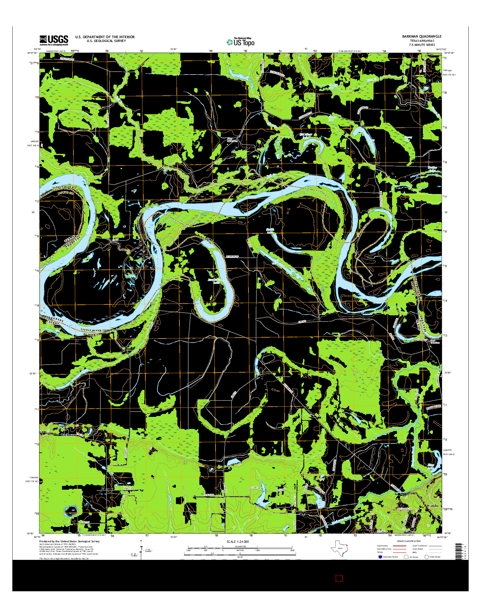 USGS US TOPO 7.5-MINUTE MAP FOR BARKMAN, TX-AR 2016