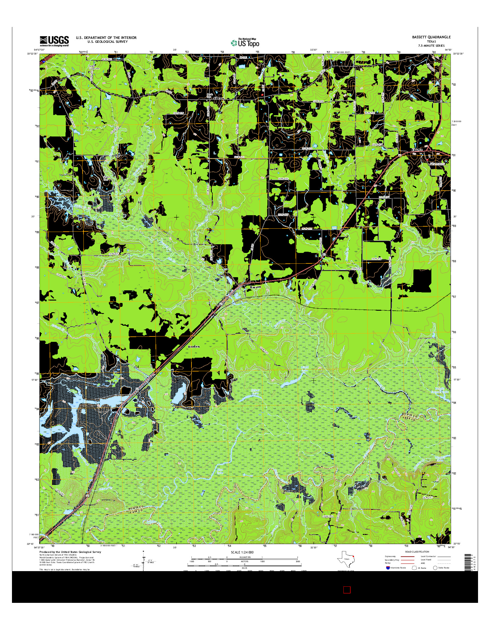 USGS US TOPO 7.5-MINUTE MAP FOR BASSETT, TX 2016