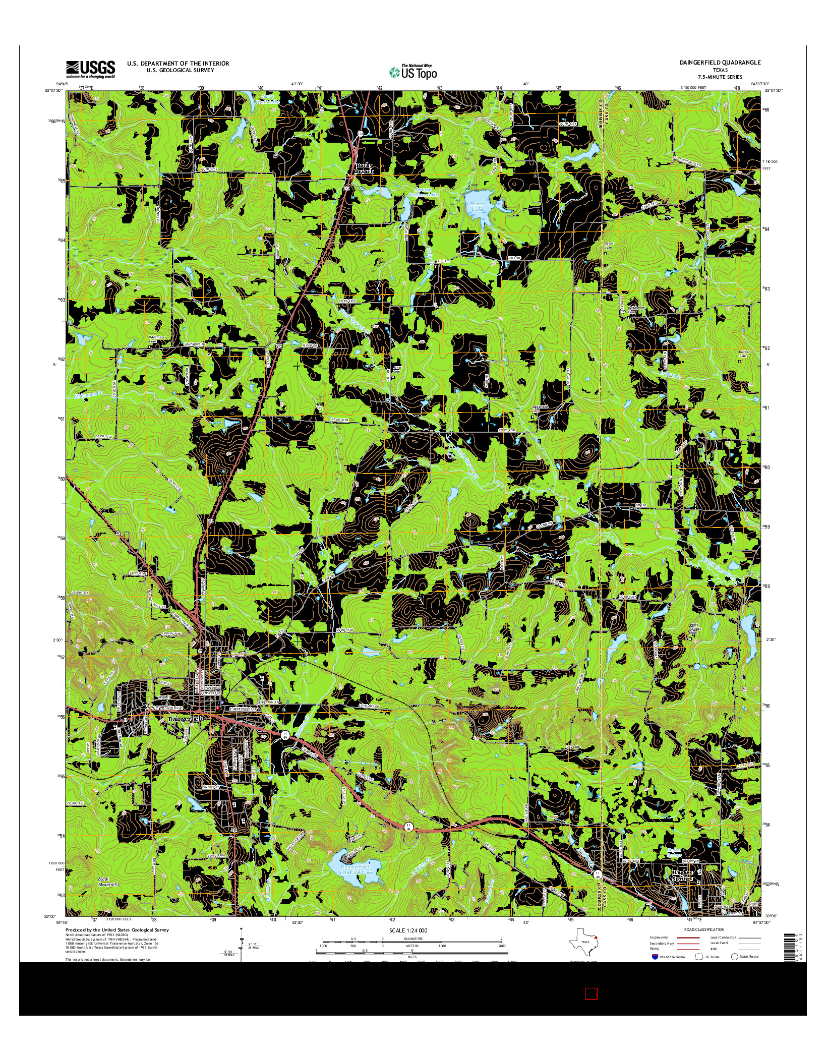 USGS US TOPO 7.5-MINUTE MAP FOR DAINGERFIELD, TX 2016