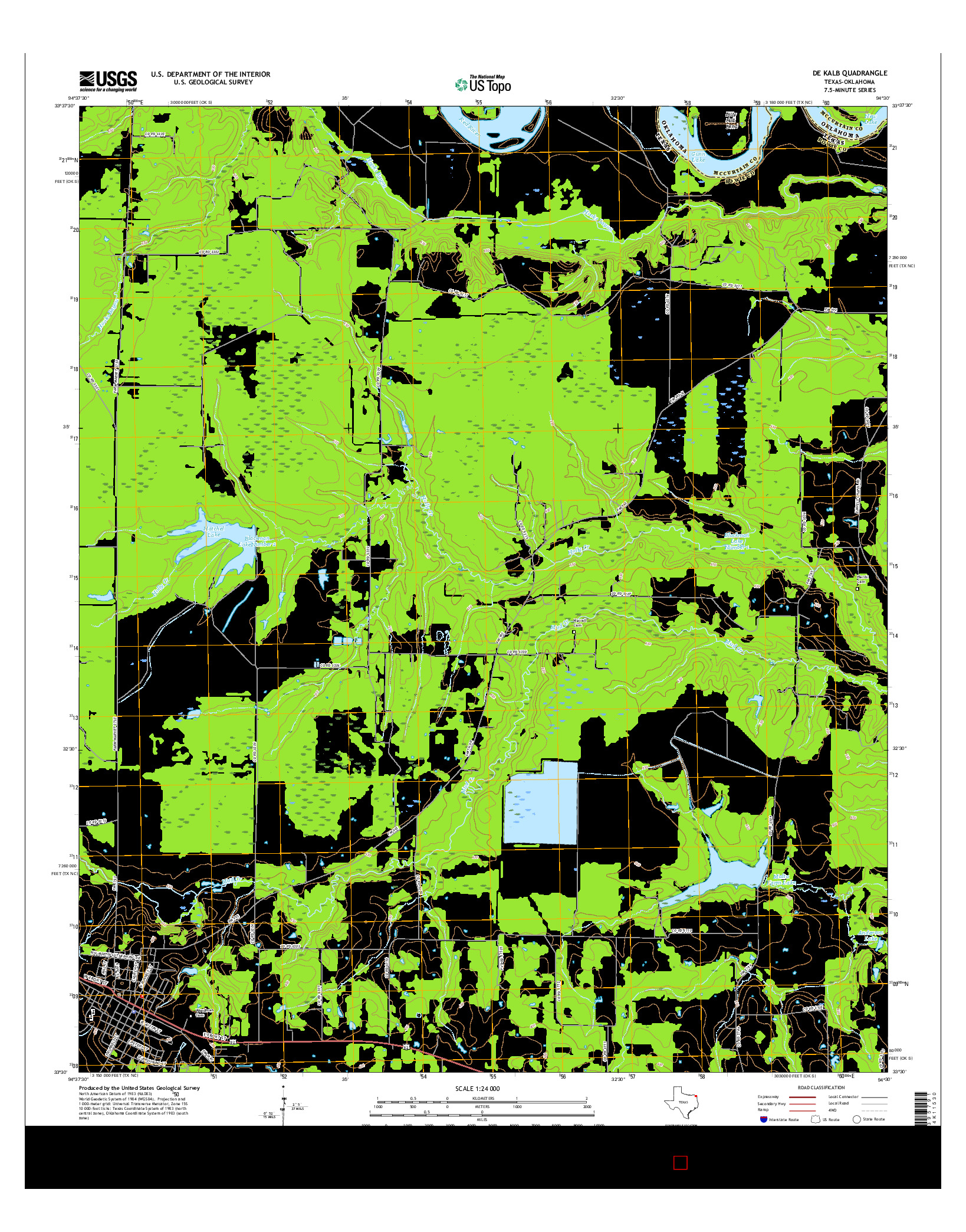 USGS US TOPO 7.5-MINUTE MAP FOR DE KALB, TX-OK 2016