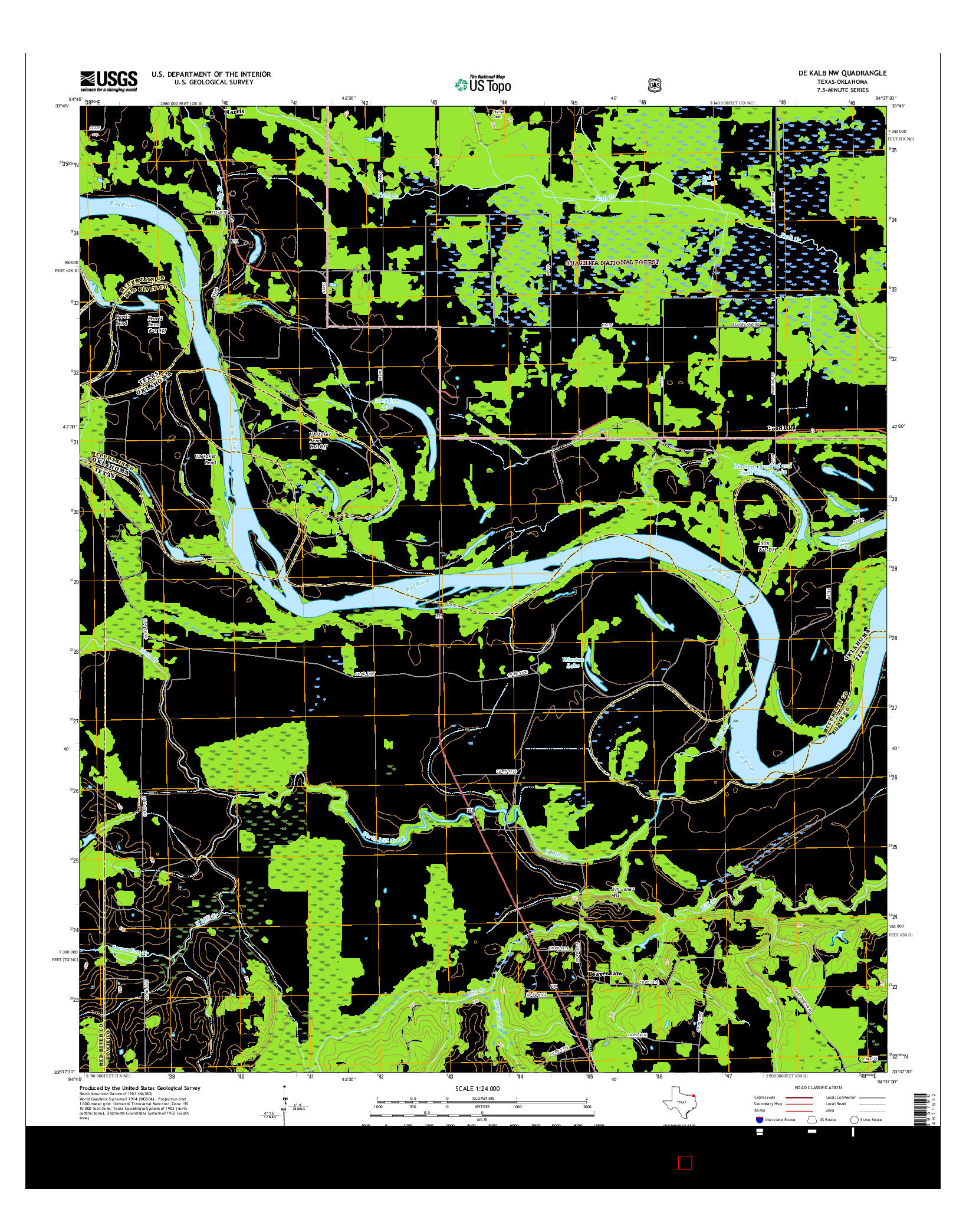 USGS US TOPO 7.5-MINUTE MAP FOR DE KALB NW, TX-OK 2016