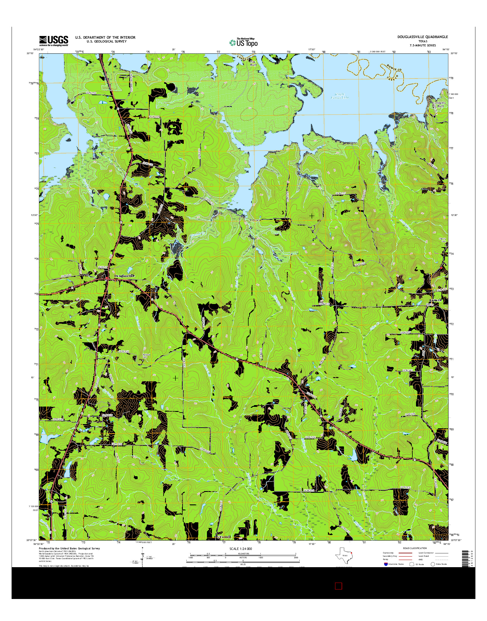 USGS US TOPO 7.5-MINUTE MAP FOR DOUGLASSVILLE, TX 2016