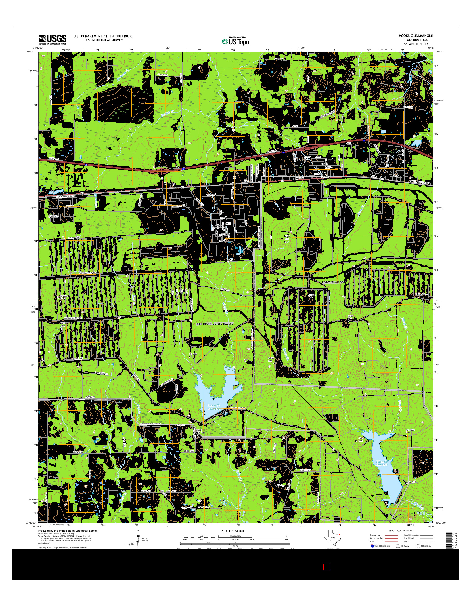 USGS US TOPO 7.5-MINUTE MAP FOR HOOKS, TX 2016