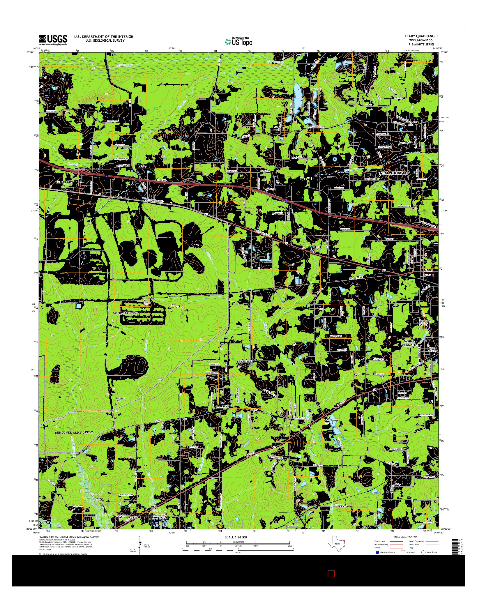 USGS US TOPO 7.5-MINUTE MAP FOR LEARY, TX 2016