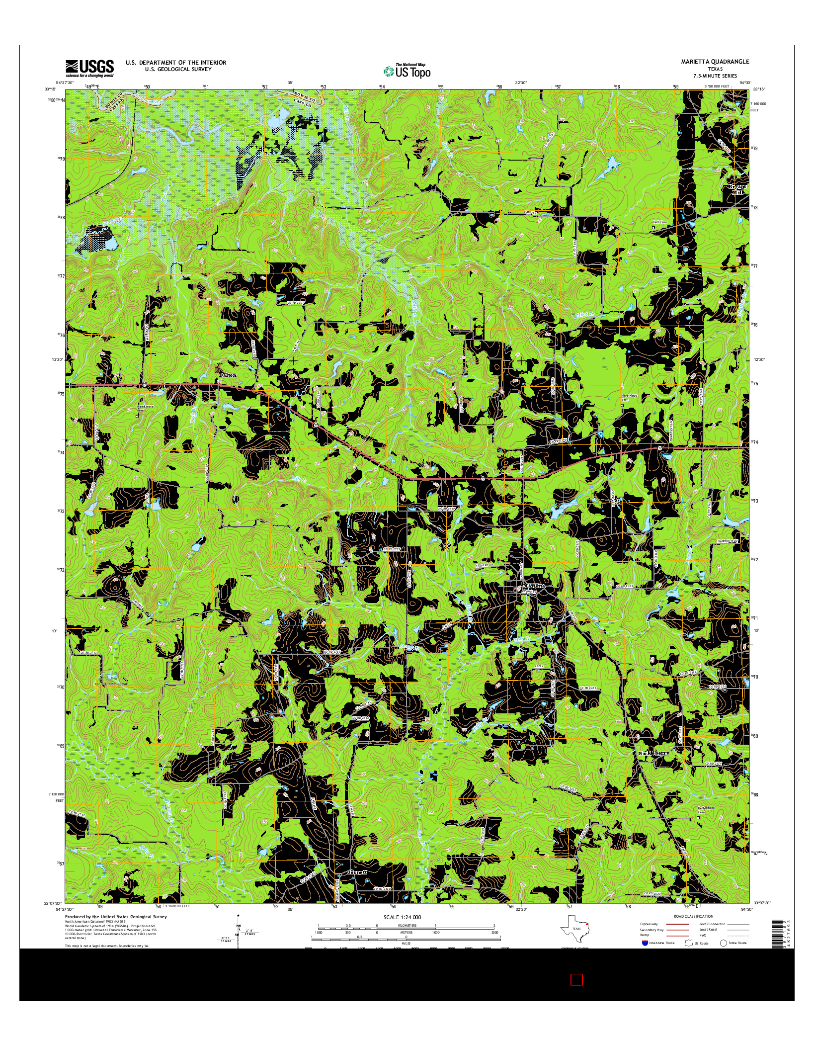 USGS US TOPO 7.5-MINUTE MAP FOR MARIETTA, TX 2016