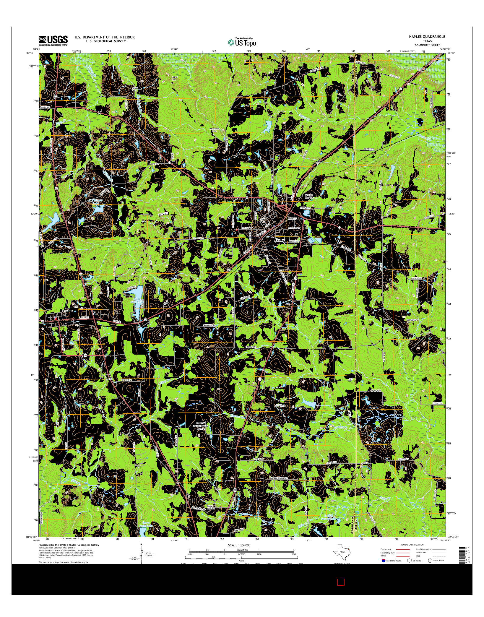 USGS US TOPO 7.5-MINUTE MAP FOR NAPLES, TX 2016